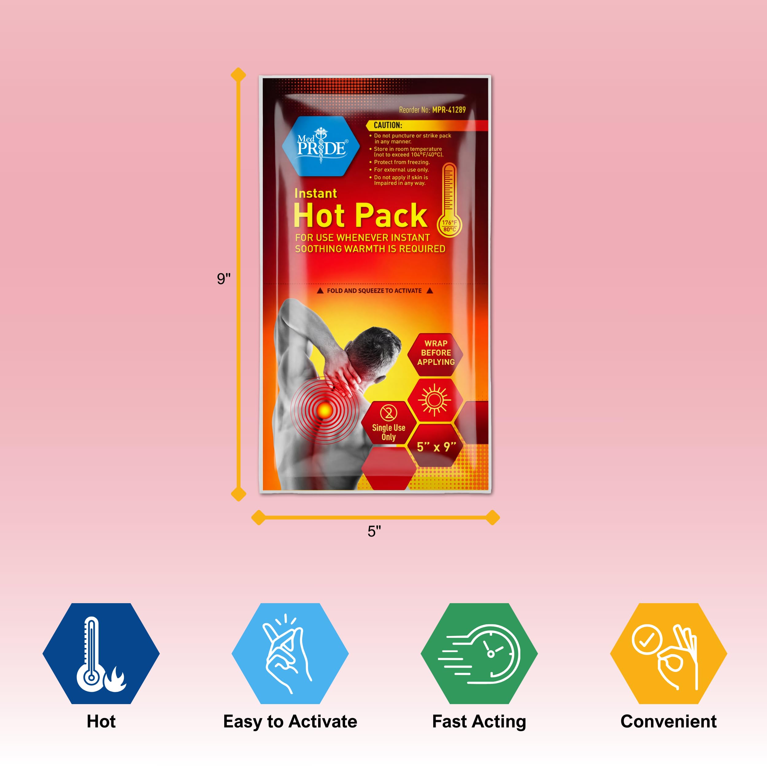 MED PRIDE Compresas calientes instantáneas | 5” x 9” paquetes, paquete de 24 | desechable, bolsa de calentamiento instantáneo para el dolor de cuello, hombros, brazos, músculos de la pierna