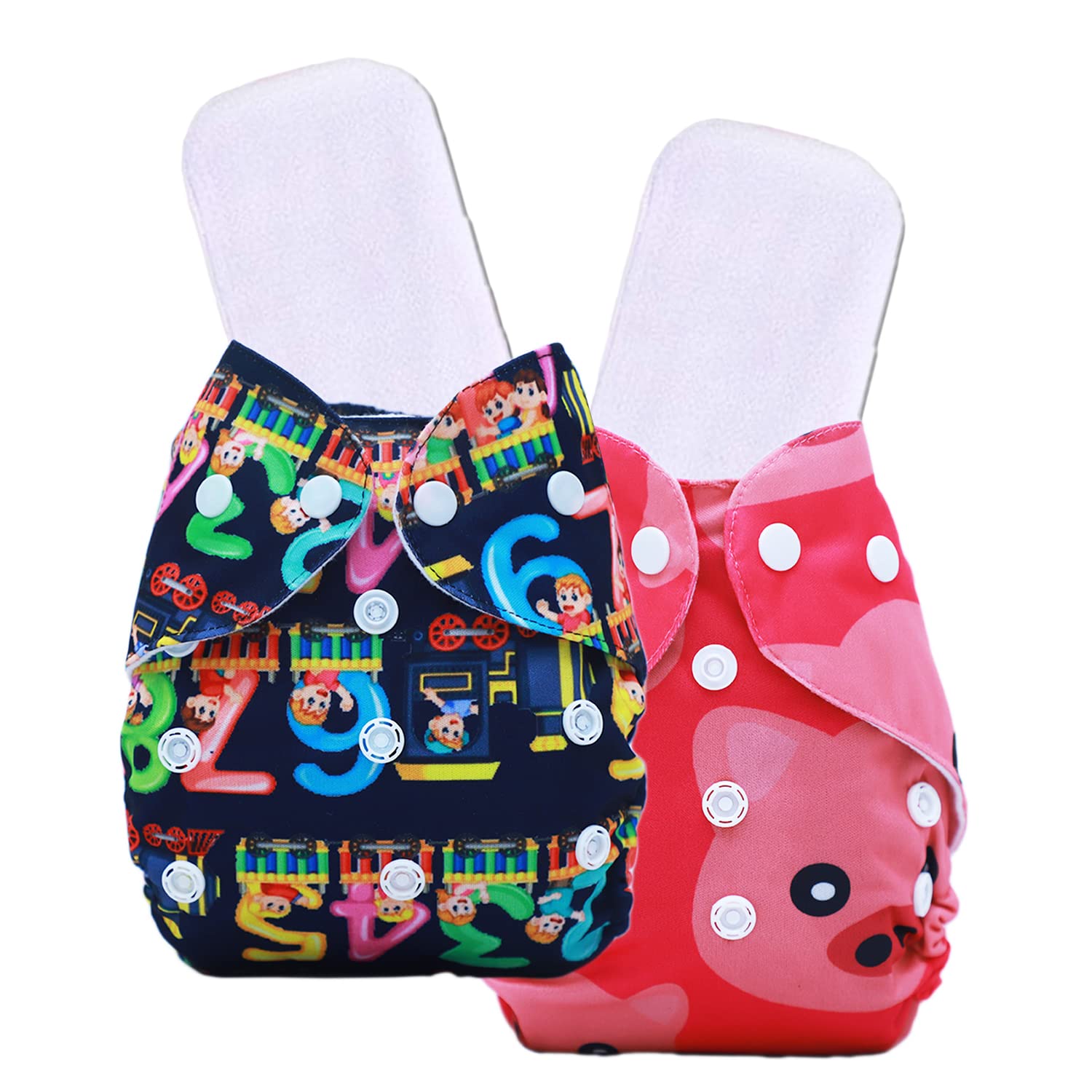 Freesize Cloth Pocket Diaper for babies 0 to 3 years Washable & Reusable Comes with White inserts Adjustable, Cotton, Leak Proof Dry, For Babies (3Months - 3Years) and Snap Buttons Wet-Free (Design 1)