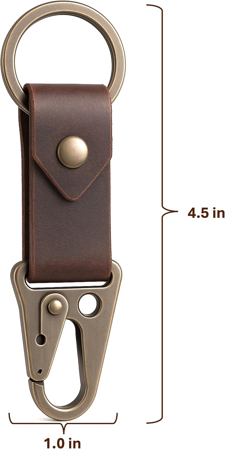Leather Keychain with Belt Loop, Leather Tactical HK EDC Clip Fob Keychain Leather Key Holder, Key Case