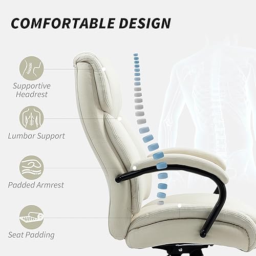 Miniatura 6 de Vinsetto Silla de oficina ejecutiva grande y alta con respaldo alto, 485 libras con asiento ancho, silla de escritorio para computadora con tela de
