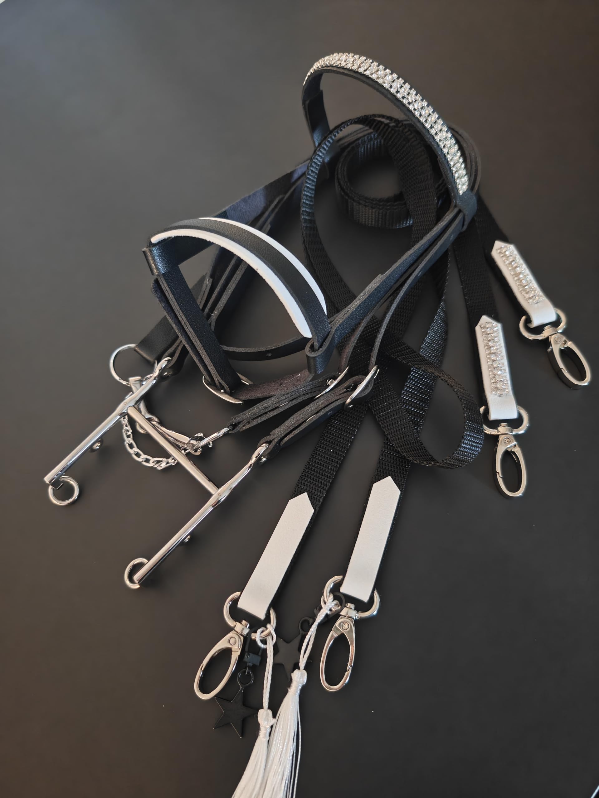 Generisch Hobby Horse Trense Kandare, negro, sin caballo, solo accesorio para hobbyhorsing, accesorio para caballos de juguete, trense de juguete, trense de juguete