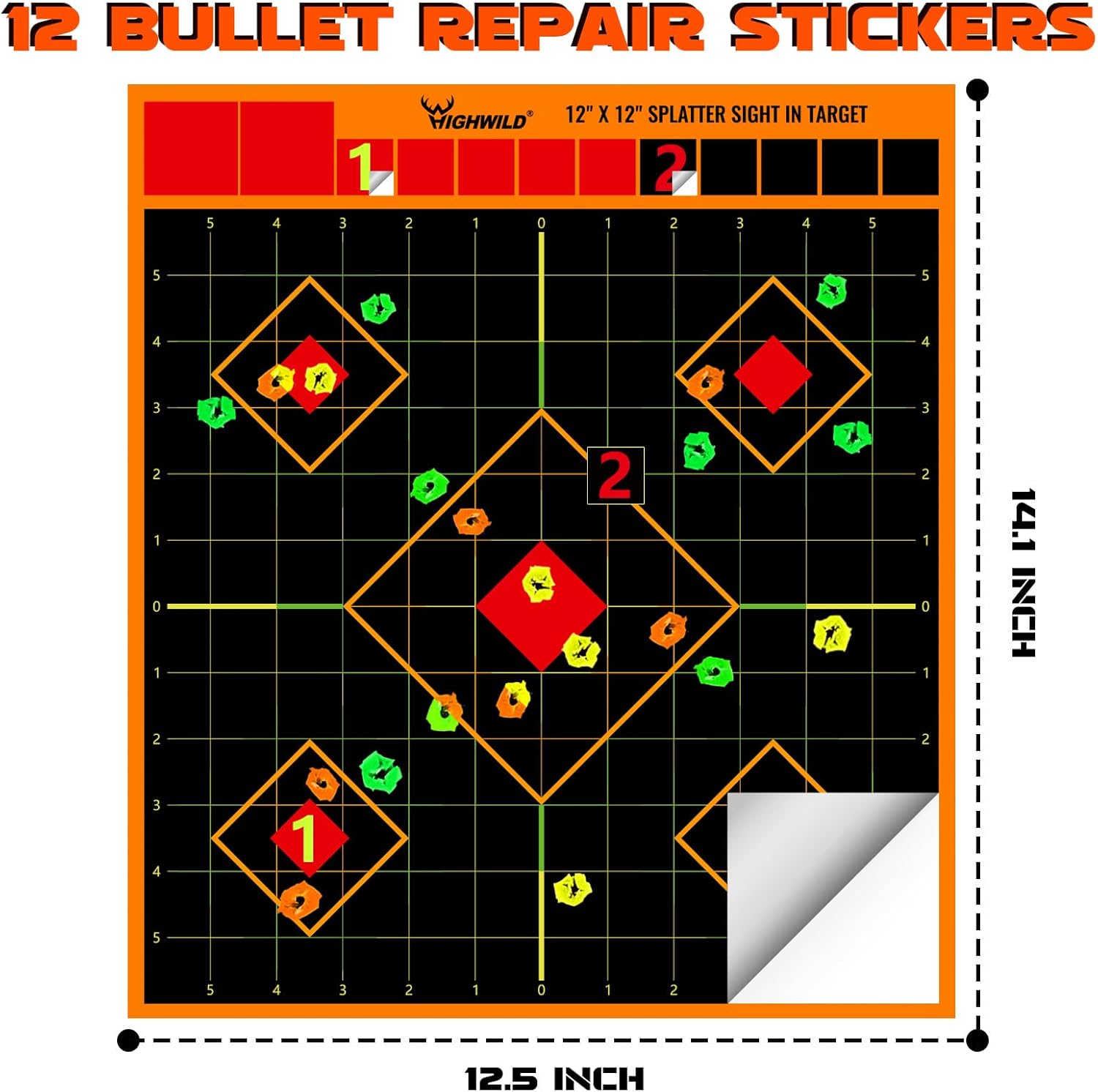 Highwild Stick Splatter Adhesive Sight in Shooting Targets - Splash Effect of Multiple Colors - 12x12 Inch