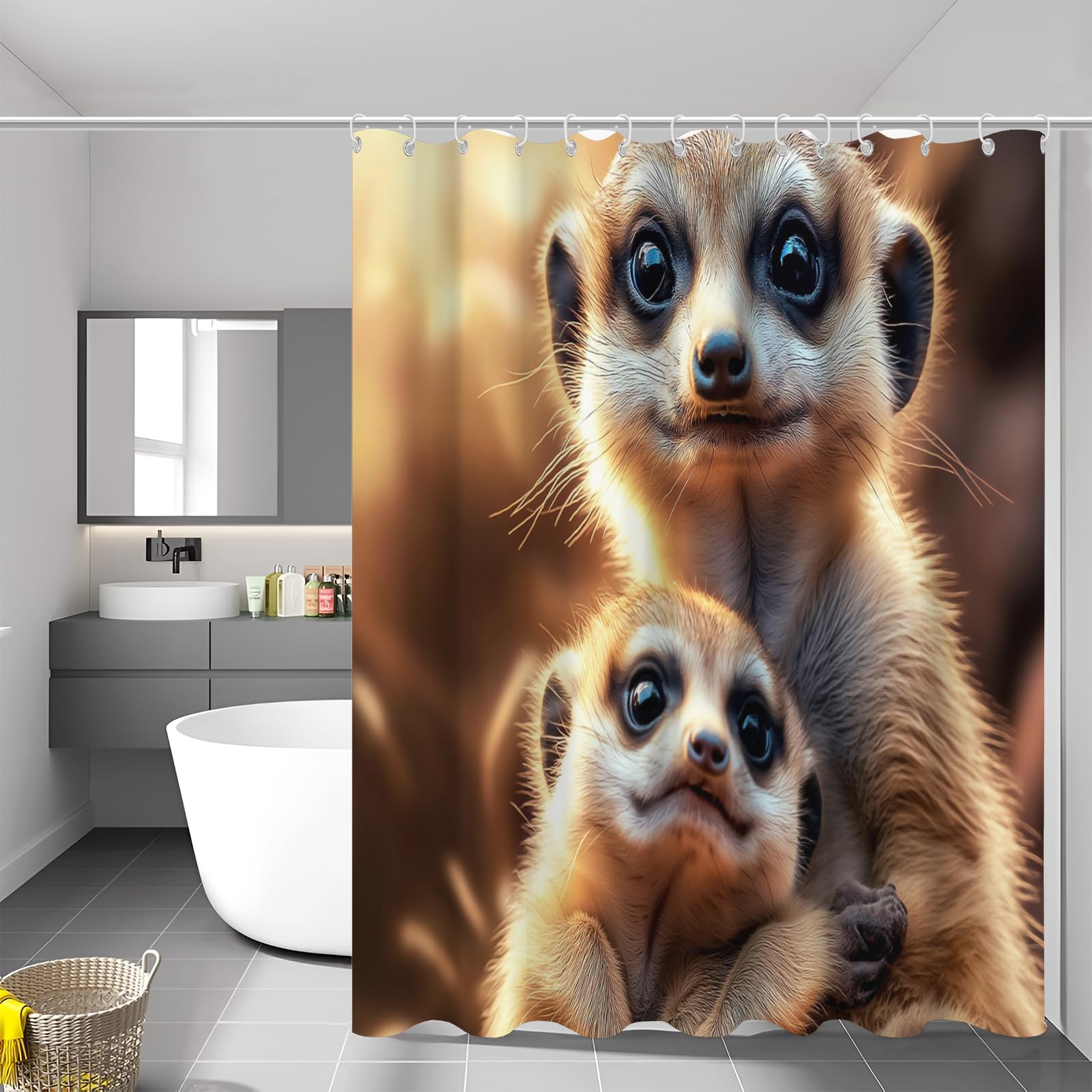 Erdmännchen Duschvorhänge mit Haken,H200 x B180 cm (1er Pack) Wasserdicht Duschvorhang für Badezimmer,süße Erdmännchen Badewannen Hotelvorhang,Maschinenwaschbar