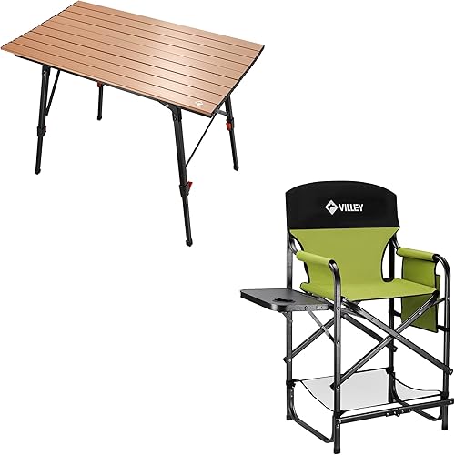 VILLEY Mesa de camping portátil + silla plegable de directores