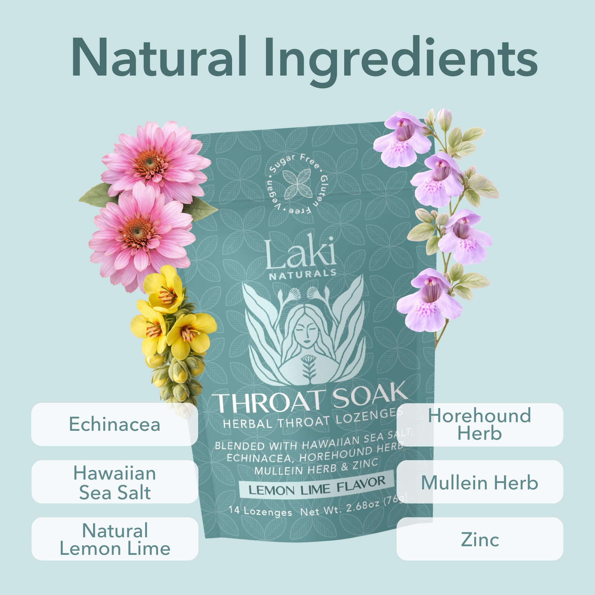 Laki Naturals Throat Soak Herbal Lozenges, Vegan, Sugar-Free (14 Count) — Amazon image 4
