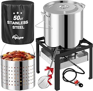 50QT Stainless Steel Crawfish Boiler | Seafood Boiling Kit | Cover & Skimmer Included | 110,000BTU Propane Jet Burner | 0-20 PSI CSA Certified Regulator | Crab Boil Pot for Outdoor Backyard Cooking