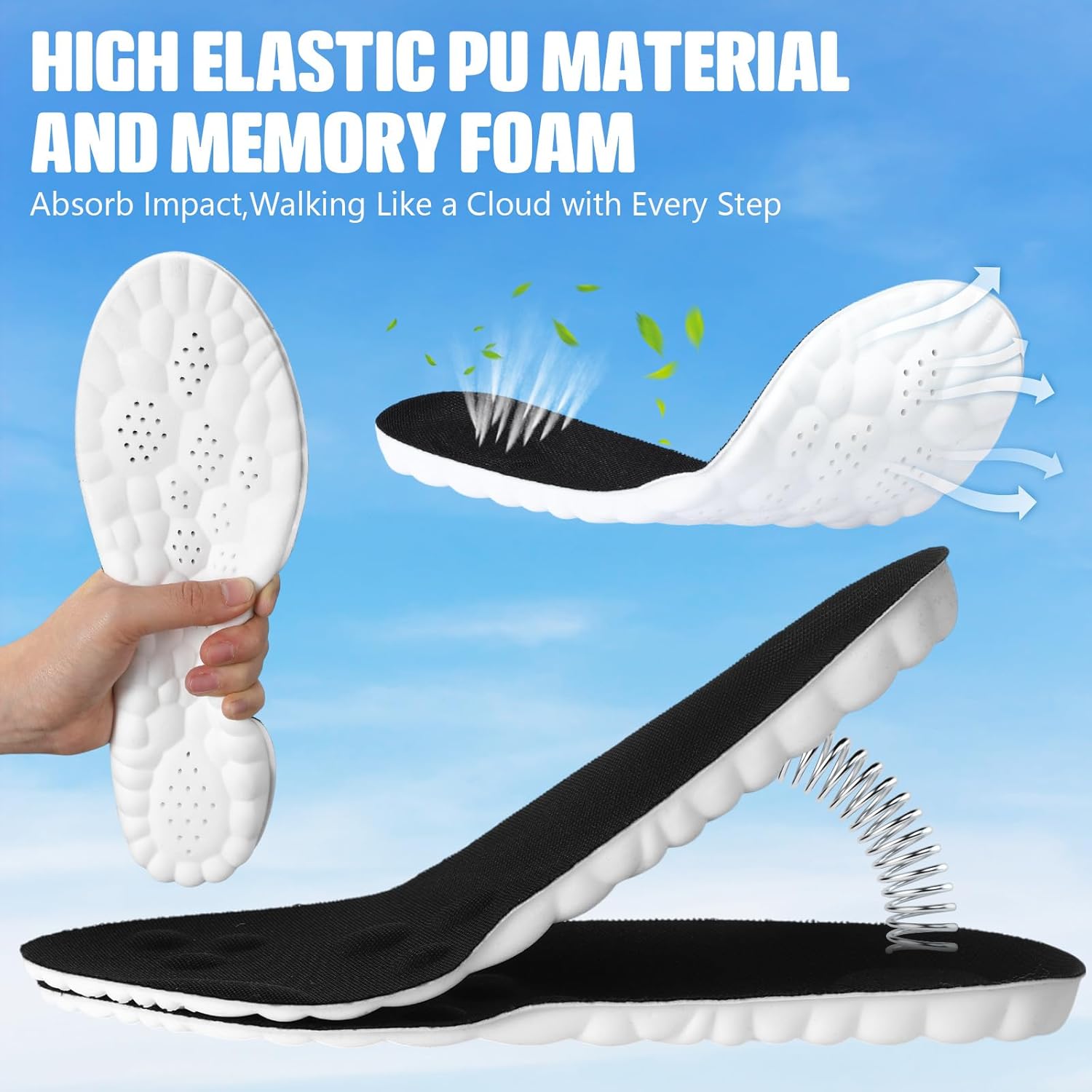8 Pairs 4d Cloud Insoles for Men Women Soft Memory Foam Cushioning Insoles for 4d Sports Shoes Shock Absorption with Support for Foot Pain Relief(Men,US 7.5-10.5,Black) - Image 4