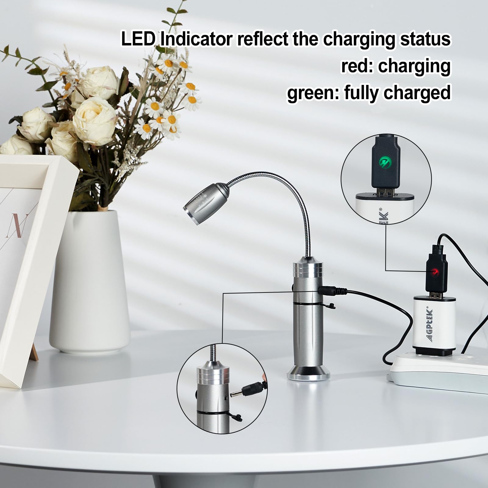 IMAGE Wiederaufladbare ultrahelle Grillampe mit superhellen LED-Lichtern, flexible Schwanenhals-Grilllicht mit Magnetfuß, vollständig einstellbar batteriebetrieben, Geschenke für Männer Vatertag, weiß