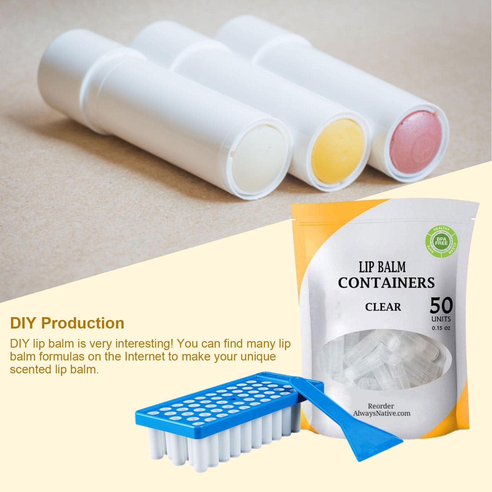 DIY Lippenbalsam-Set – 50 Leere Tuben + Füllschale + Spatel, Transparent, Für Selbstgemachten Lipgloss