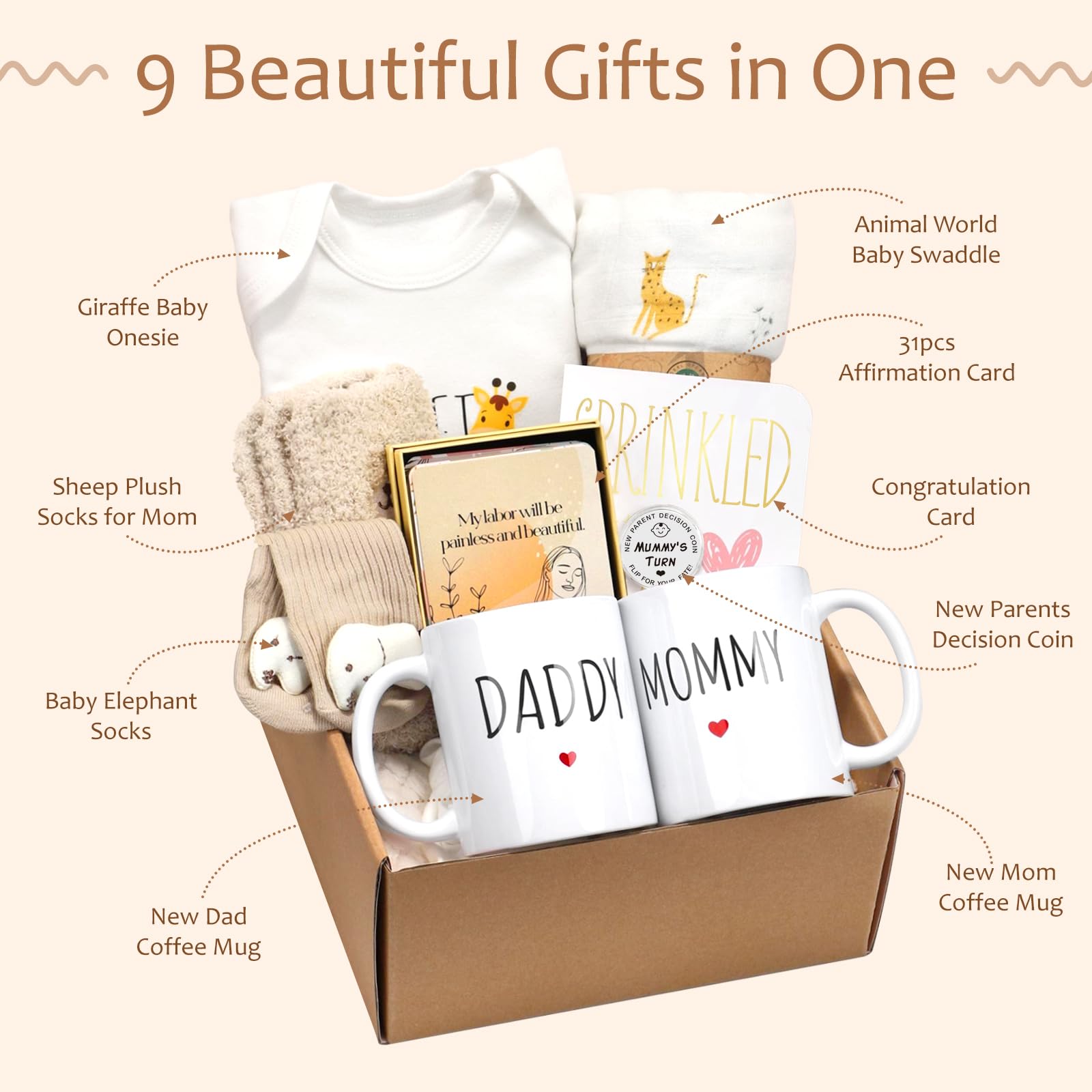 Regalos para nuevas mamás para mujeres, 9 piezas de regalos de embarazo para futuras mamás, bonitos regalos para padres primerizos, regalos para parejas con tazas para mamá y papá, para revelar el