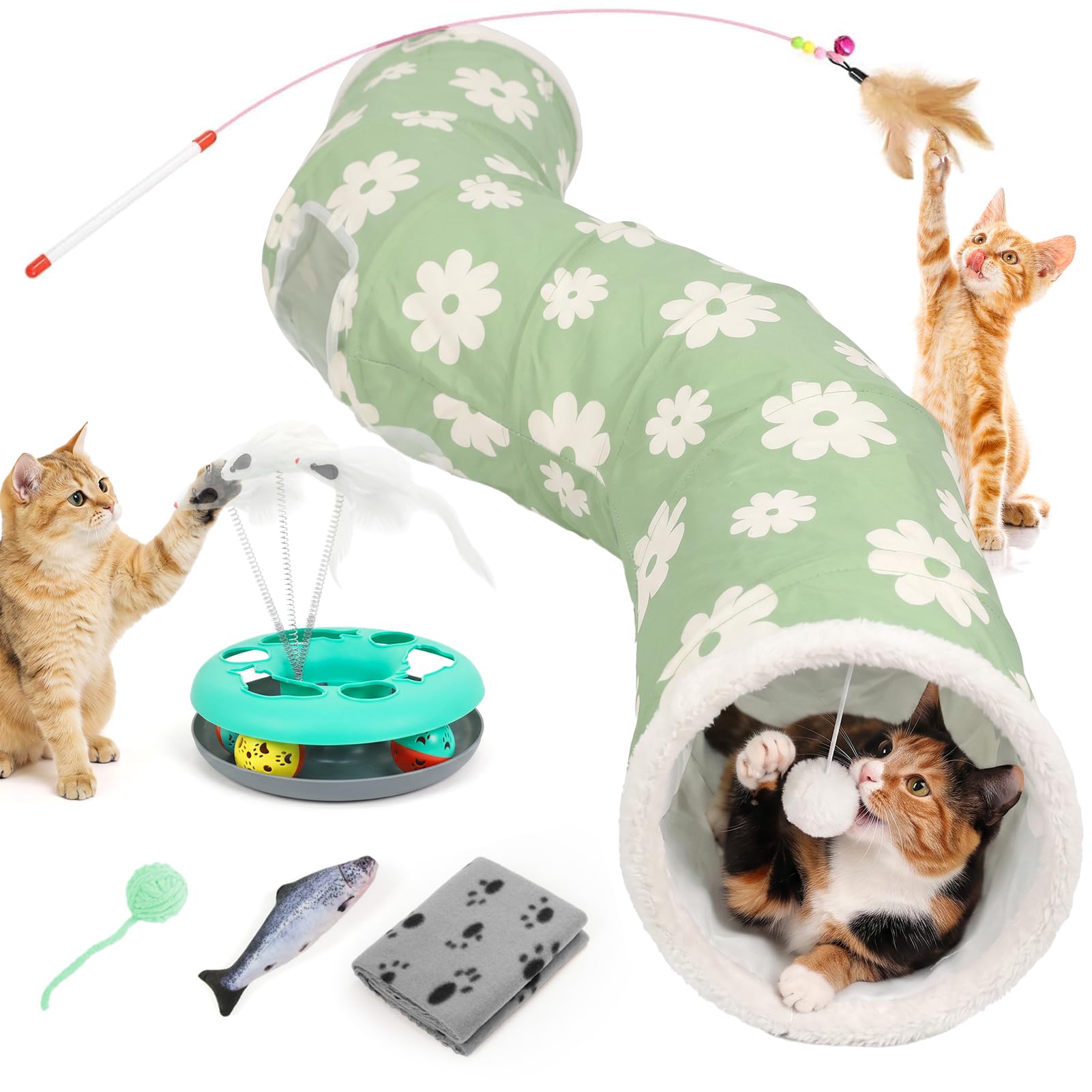 Cat Tunnels for Indoor Cats, 6-in-1 Interactive Cat Tunnel Toys for Kitten