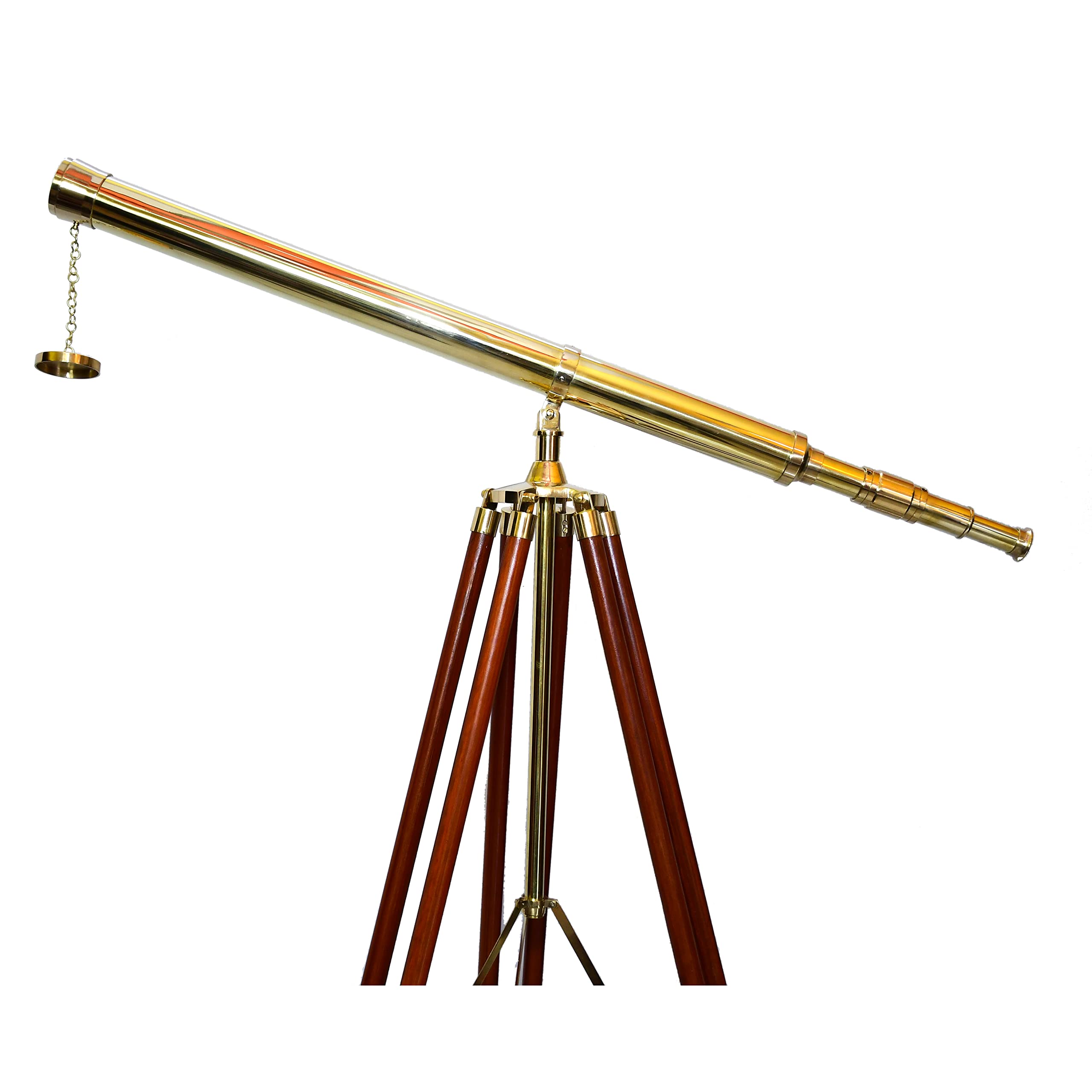 Vintage Floor Standing Brass Telescope Single Barrel W/Brown Wooden Tripod Stand Home Decor Griffith Scope Maritime 65