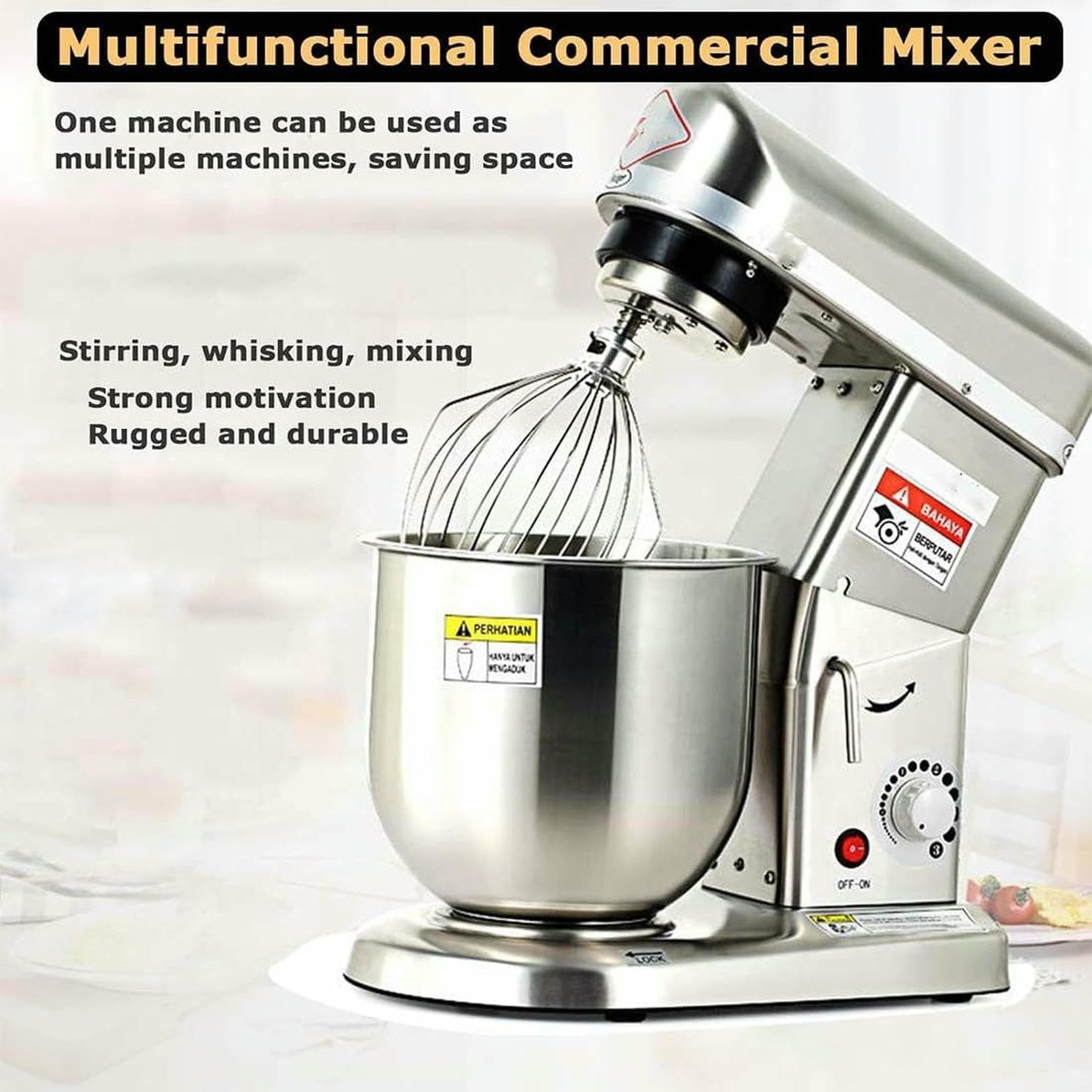 Pascretore Professionale Blender, 300W/500W Saggela di Pane A Basso Rumore, con Ciotola in Acciaio Inossidabile 5L/7L/10L, Gancio, Frusta, Protezione da Splash 3 velocità, 10 L