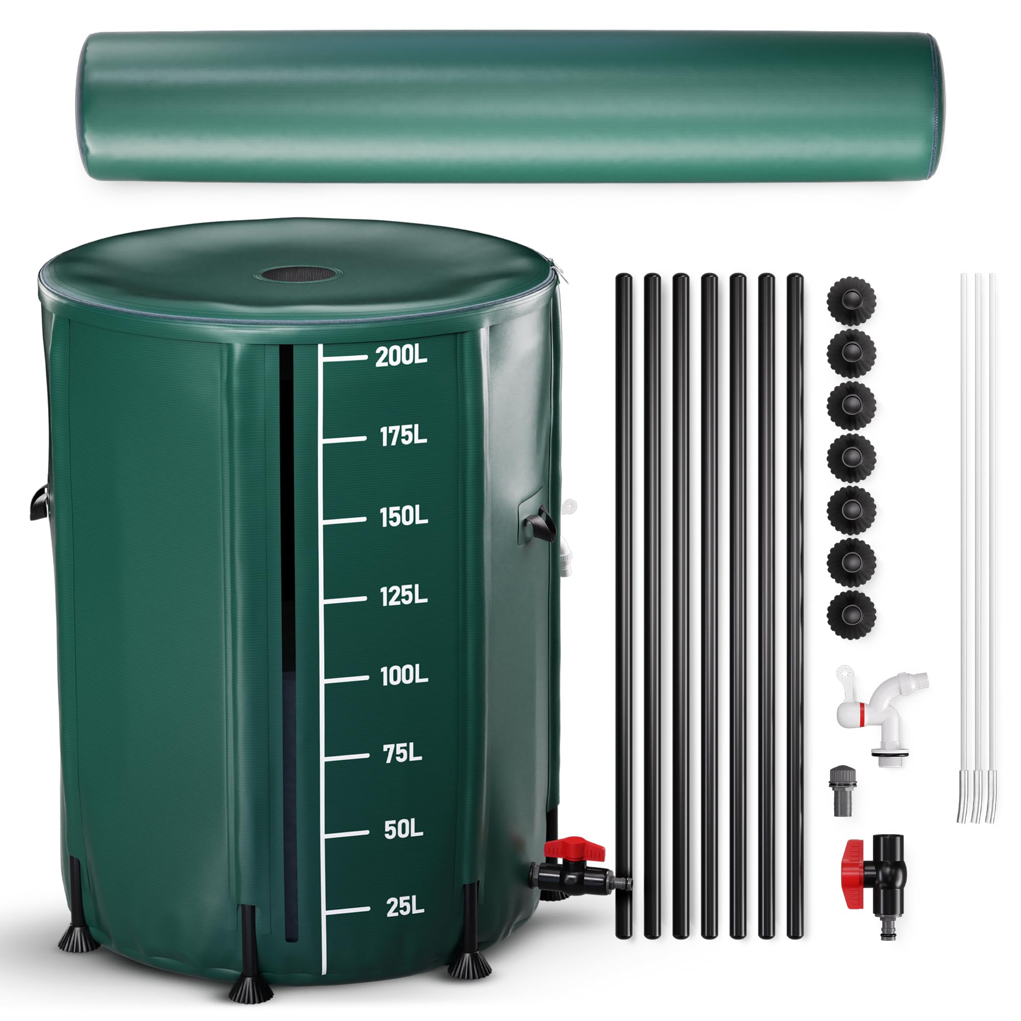Regentonne faltbar 200L – Regenfass/Regenwassertonne/Wassertank faltbar – Wasserfass stabil – witterungsbeständig – mit Füllstandsanzeige & Air Wing System (Grün, 200L)