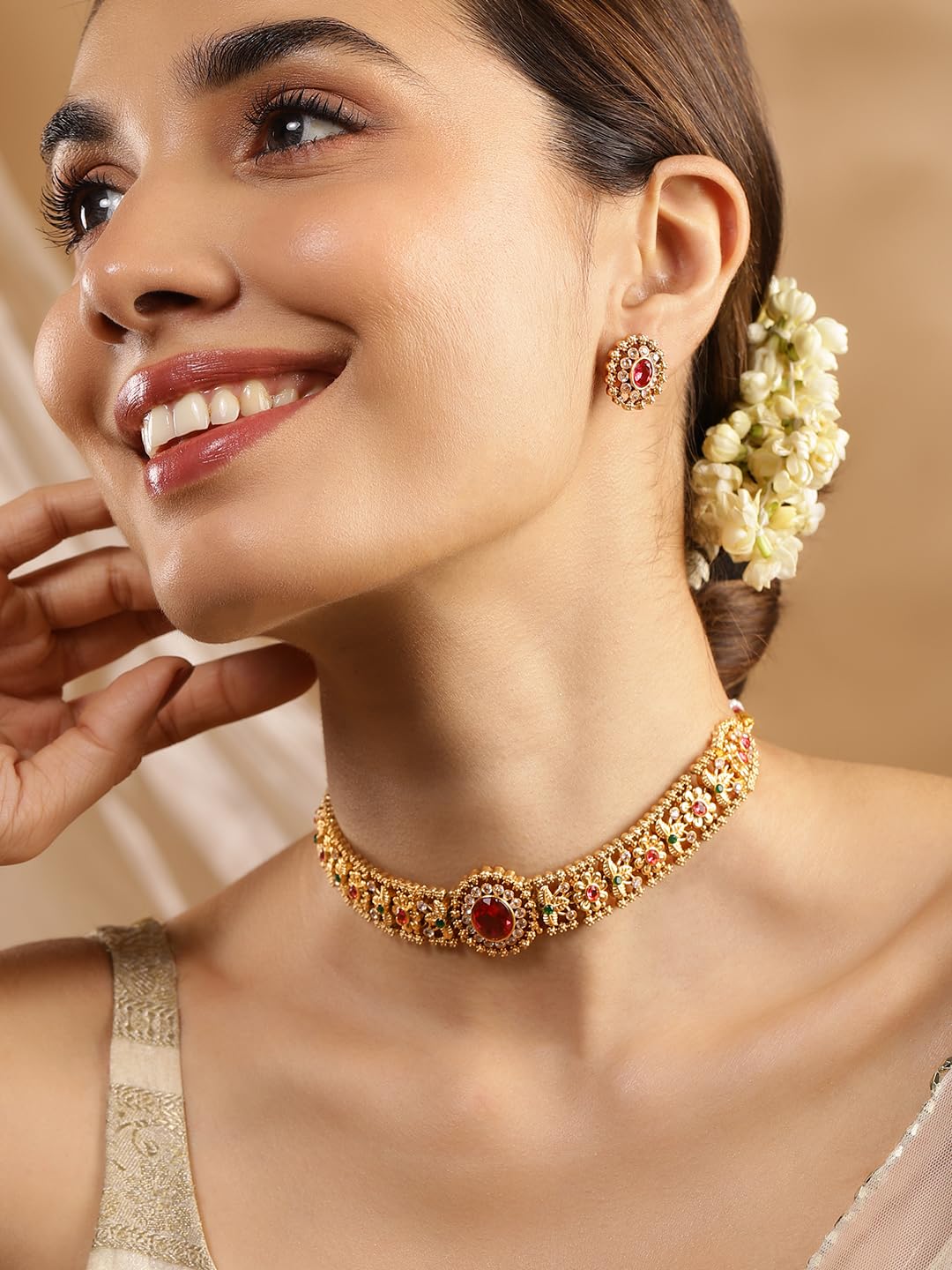 Rubans Beaded Design & Cubic Zirconia Embellishments Necklace Set for Women & Girls | Handcrafted Jewelry | Ideal for Weddings, Ethnic Wear & Festive Occasions - Image 2