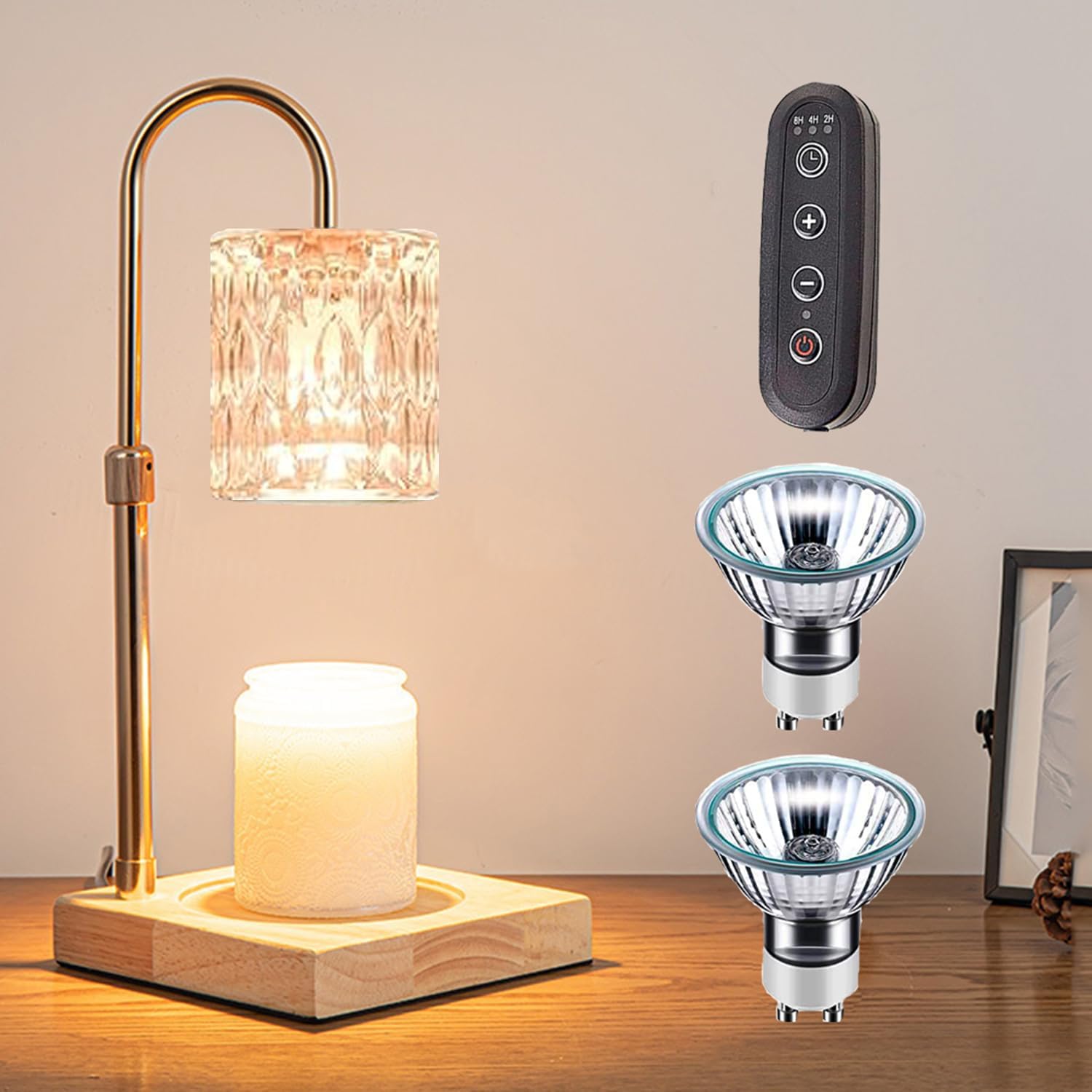 Candle Warmer Lamp Adjustable Height Bedroom Decor Electric Candle Warmer for Bedroom Home Decor, 2H/4H/8H Timer Adjustable Height with 2 Bulbs for Valentine's Day Mother's Day (White-B)
