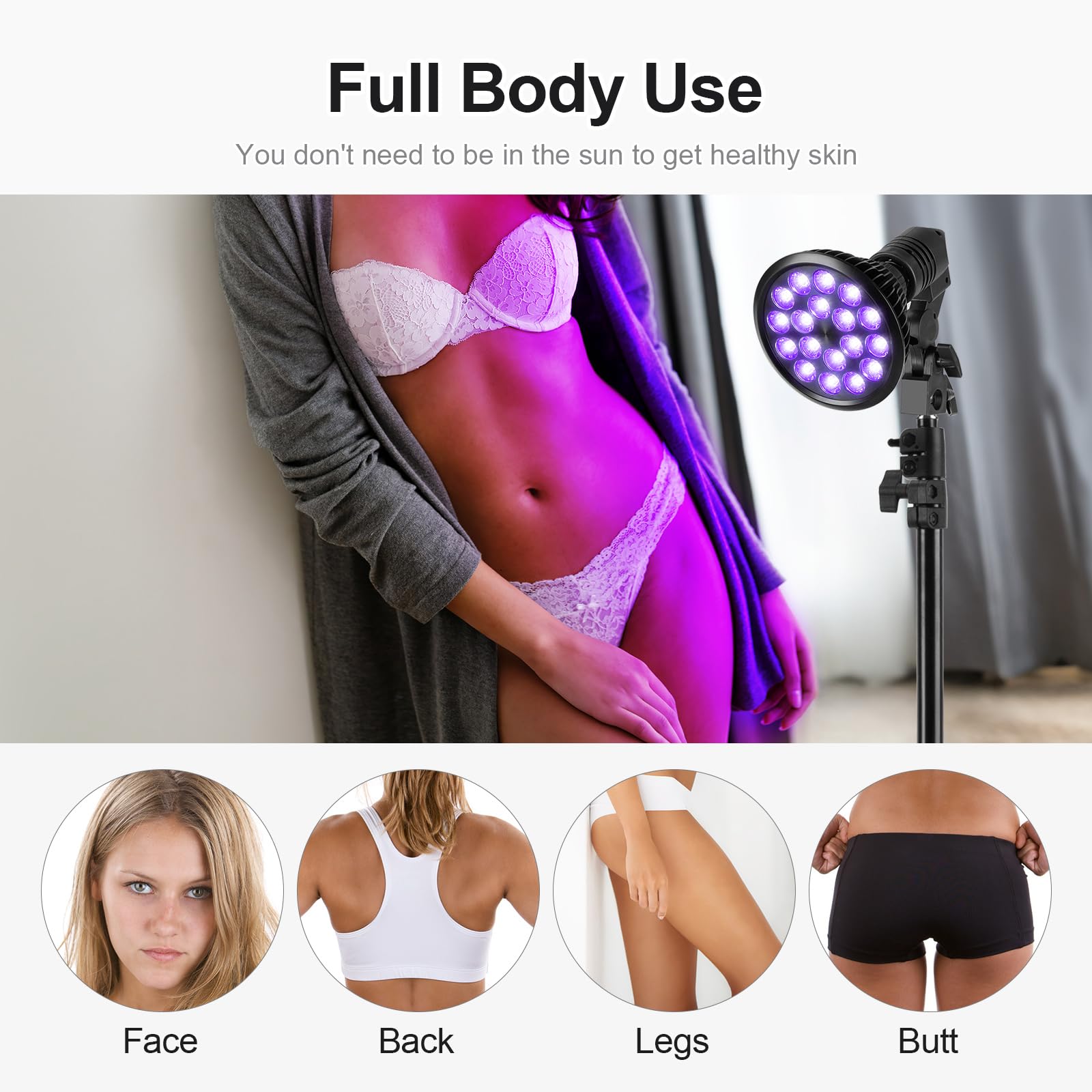 Tecey Lampada Abbronzante Viso Casa: 54w 395nm Lampada Abbronzante Corpo e Viso con Treppiede Telescopico Regolabile in Altezza Lampade Abbronzanti