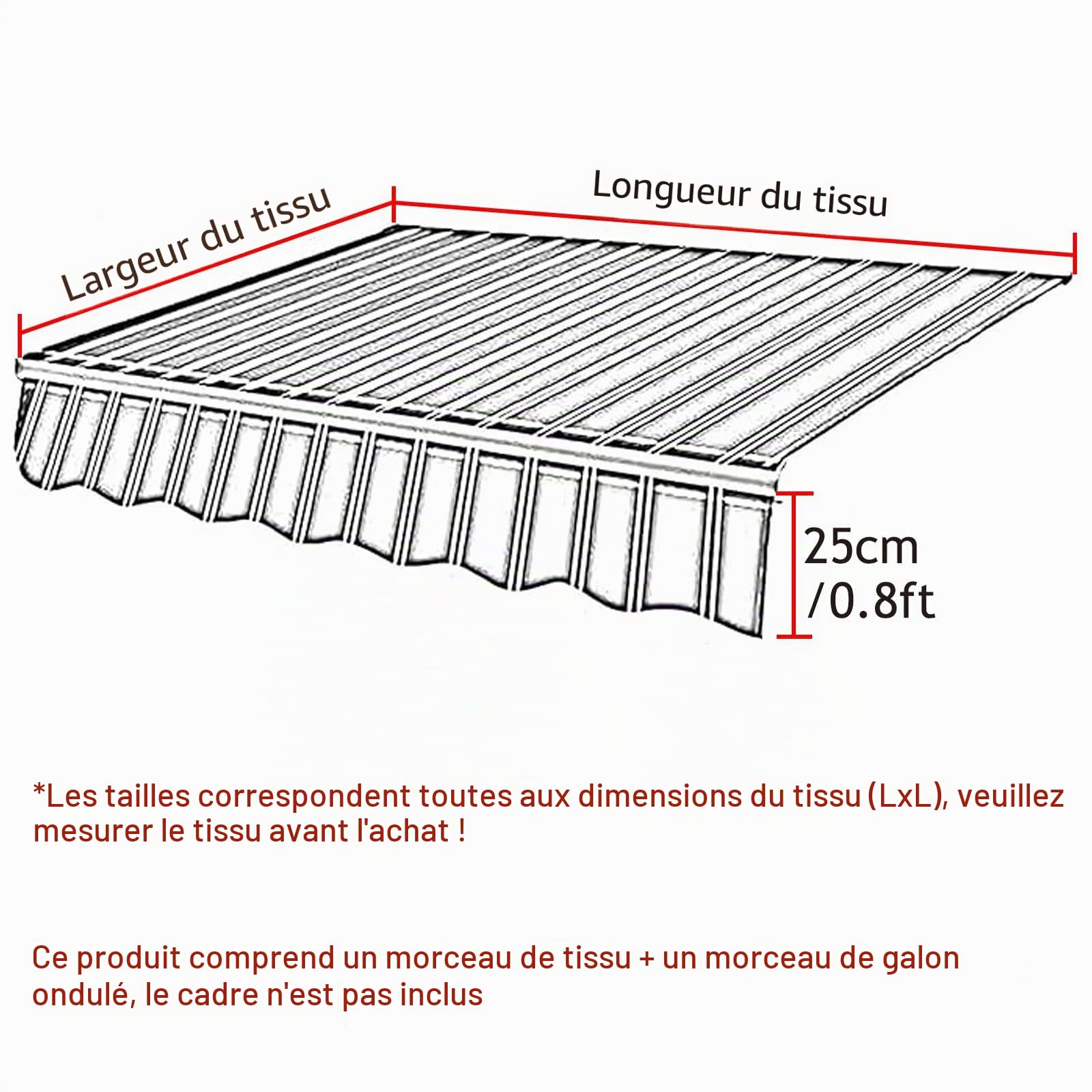 Banne Extérieur Tissu De Remplacement, Toile for Store Banne, Cadre Non Inclus, Anti-uv Et Imperméable, 280g Polyester, Toile D'Auvent Tissu De Rechange for Store, Noir/Gris/Bleu/Marron, 2/3/4/5m(Brow