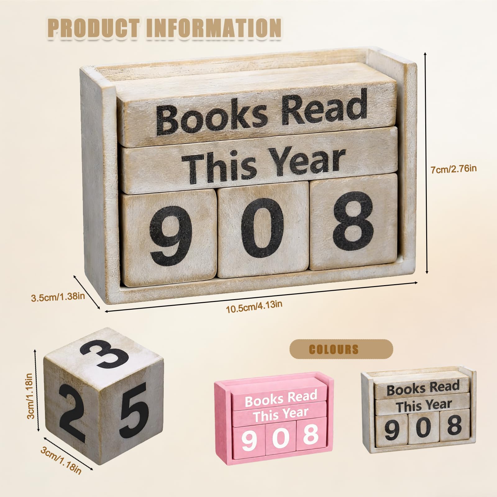 Books Read This Year Counter – znak śledzenia książek z kostkami numerycznymi, wyzwanie czytania prezent dla moli książkowych, miłośników bibliotek, nauczycieli - dekoracja półki na książki i biurka