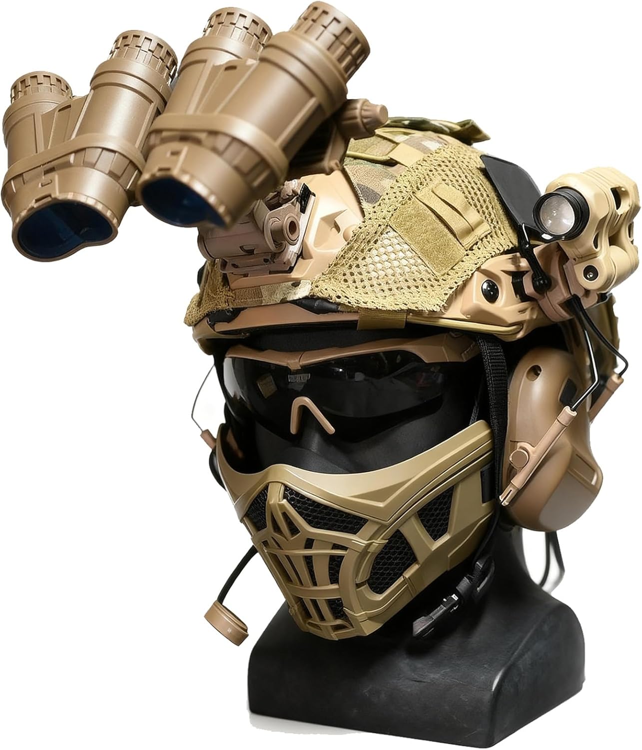 Bump Tactical Fast Helmet Combined,with Foldable Ear Protection Half Face Mesh Mask and Goggles for Airsoft Paintball CS Game Set