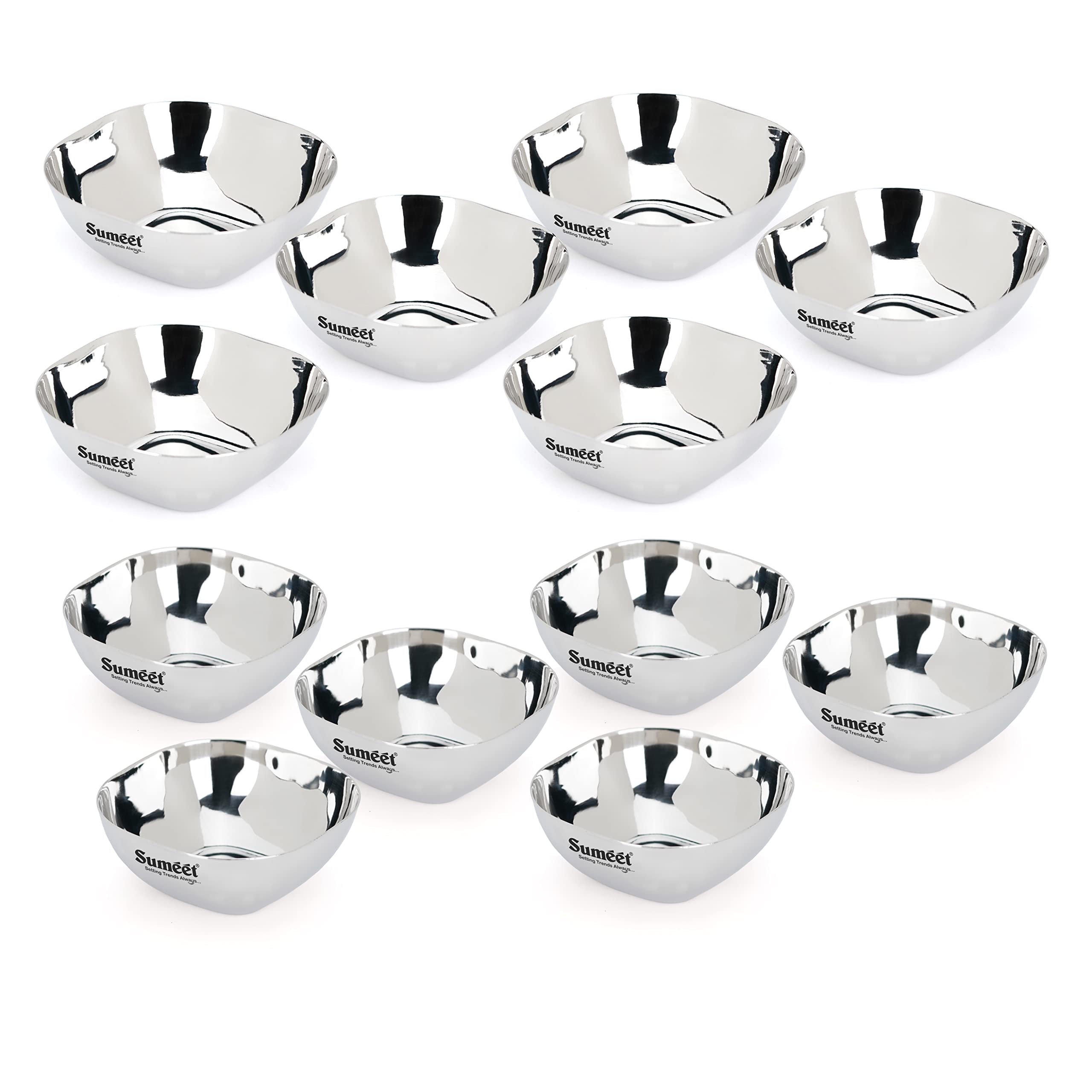 Sumeet Heavy Gauge Stainless Steel Apple Square Bowl/Wati/Katori with Mirror Finish, Combo set of 12pc, 9.5cm & 10.6cm Dia, 200ML & 250ML (Each 6Pc) - Silver (B0C3DBRQWZ) Amazon Price History, Amazon Price Tracker