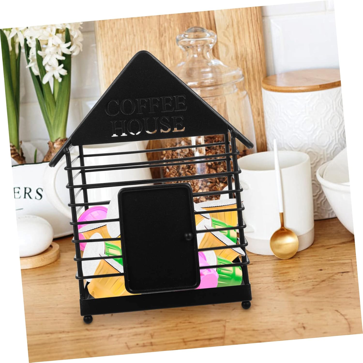 ABOOFAN House Shape Coffee Storage Rack Iron Art Organizer for Eggs and Sundries Holder for Home and Office Stylish Countertop Storage Solution