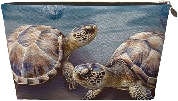 Leather Makeup Bag Travel Toiletry Bag Two turtles and shells Cosmetic Bag Zipper Large Pencil Bag for Women Men