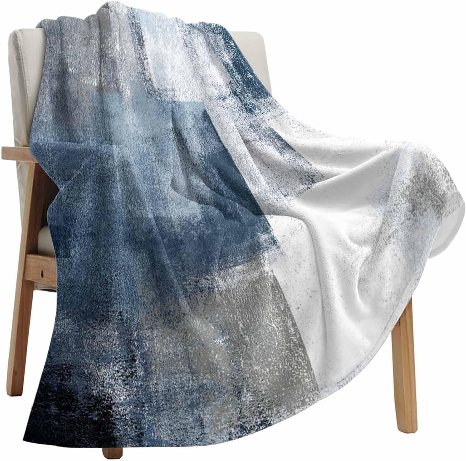 Blue Grey Abstract Throw Blanket Blue White Art Modern Painting Mottled Flannel Fleece Super Soft Fuzzy Blankets Cozy Warm Lightweight Bed Throws for Couch Sofa Travel Camping 40"x50" - Image 6
