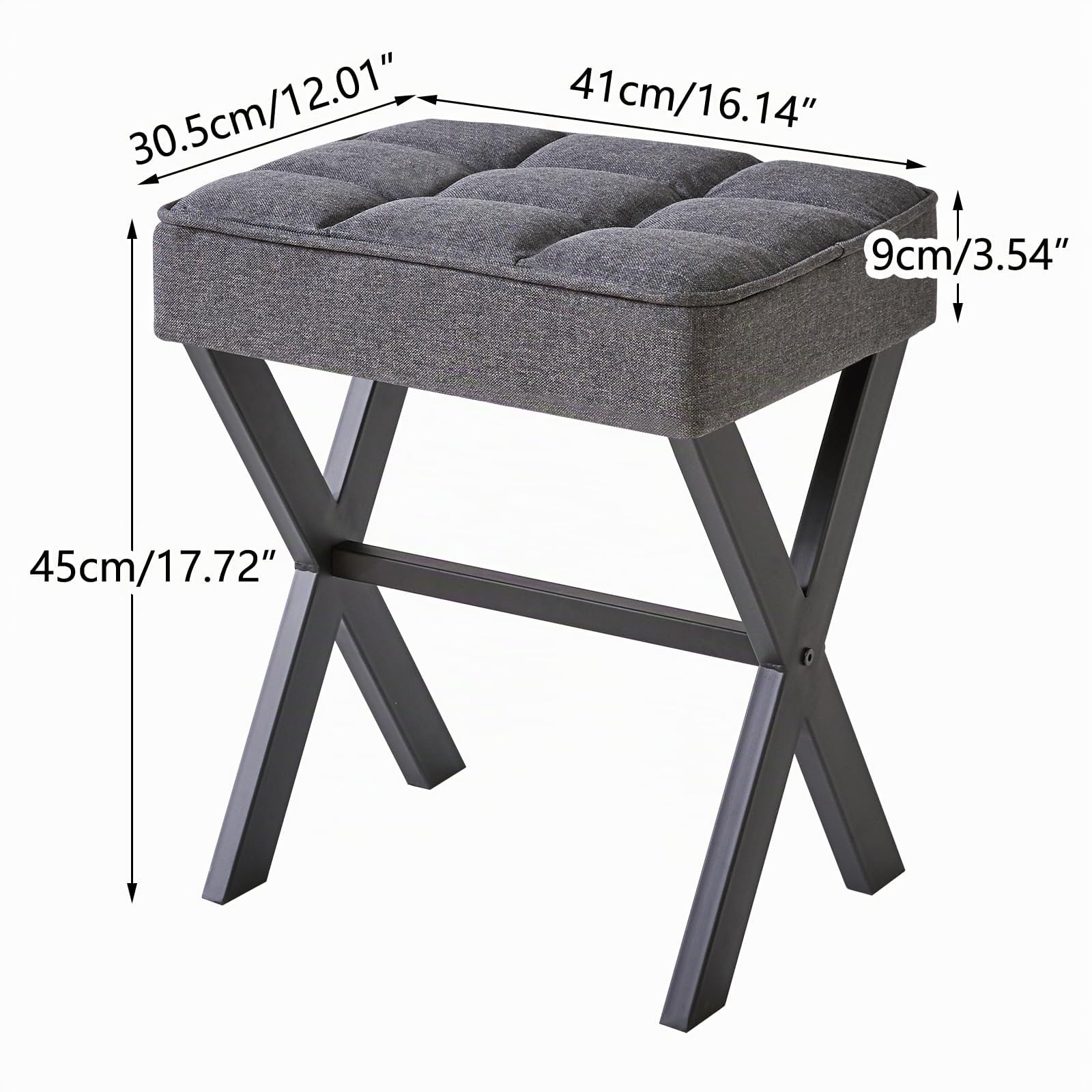 IBUYKE Sgabello poggiapiedi rotondo in velluto X-leg grigio