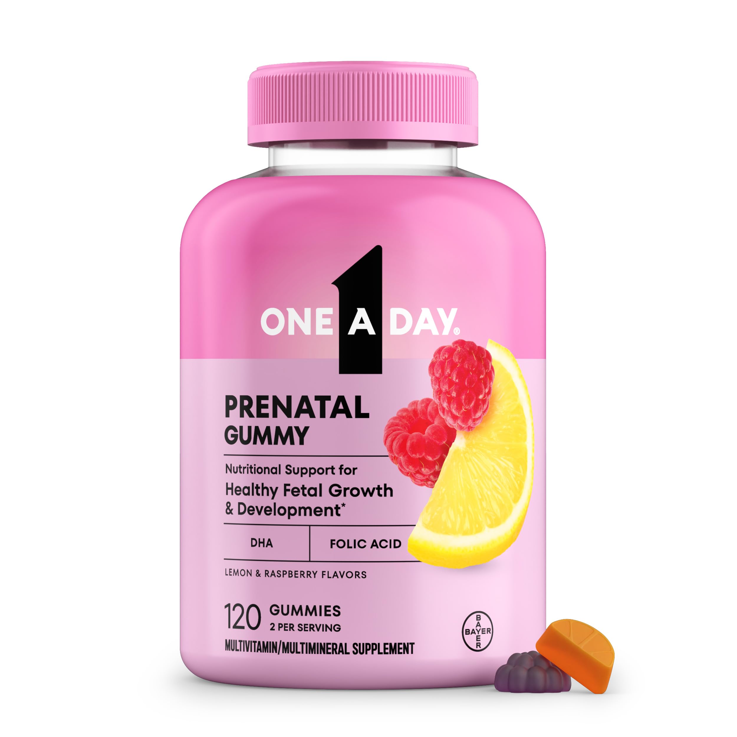 One A Day Prenatal Vitamins for Women Gummies- Pregnancy Vitamins for Women with Folic Acid, DHA, Iodine, Prenatal Gummies, Iron-Free, 120 Ct (Packaging May Vary)