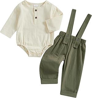 Fall Outfit Infant Baby Boy Gentleman Long Sleeve Linen Romper Shirt Suspender Pants Overall 2Pcs Suit Clothes Set