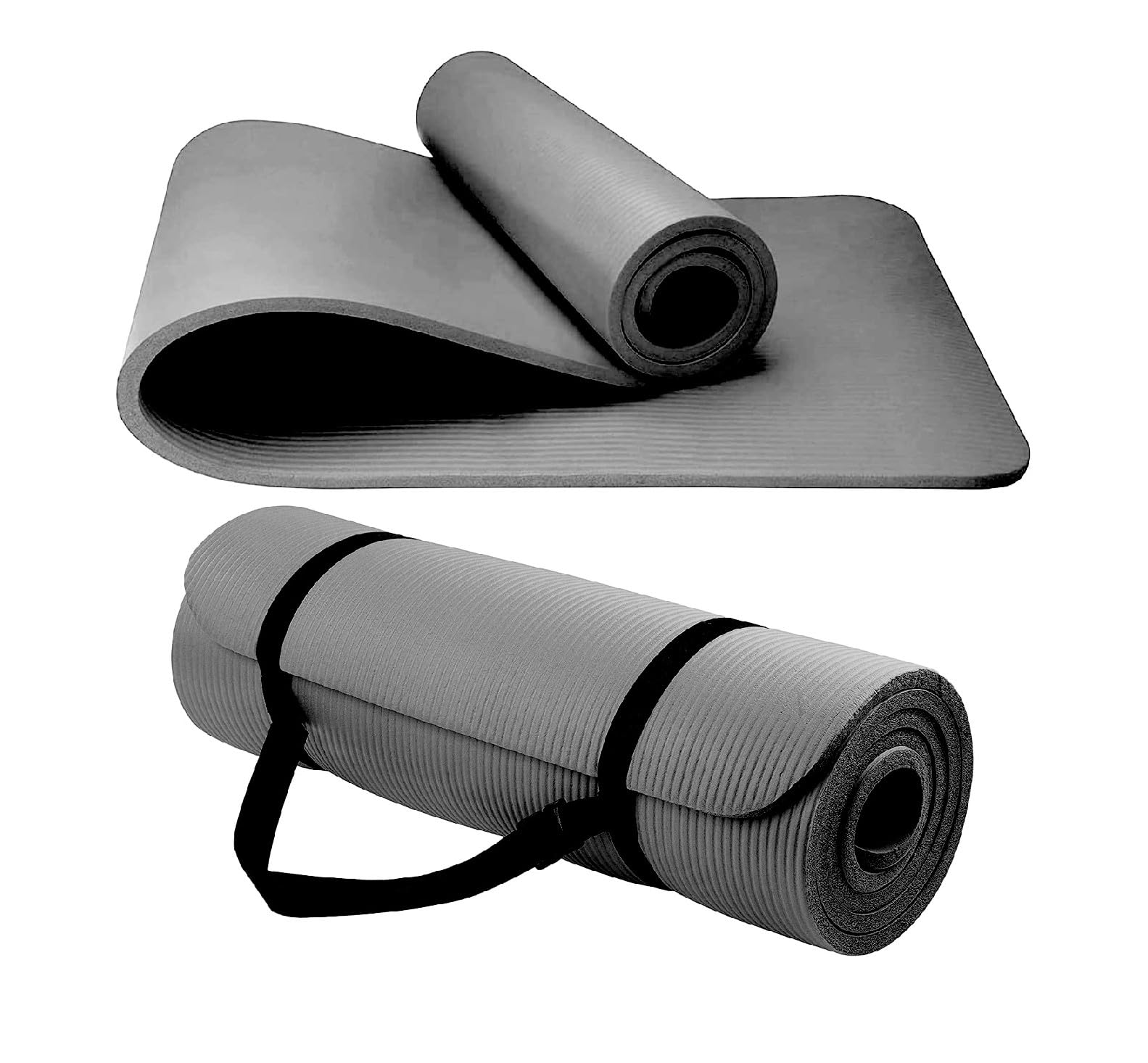 Yoga Mat Unisex Non-Slip Thick Foam Fitness Exercise Mat (10mm) Comes with Carrying Strap Lightweight Home Gym Workout Equipment for Yoga, Pilates, Stretching Gymnastics (Grey) — image 1