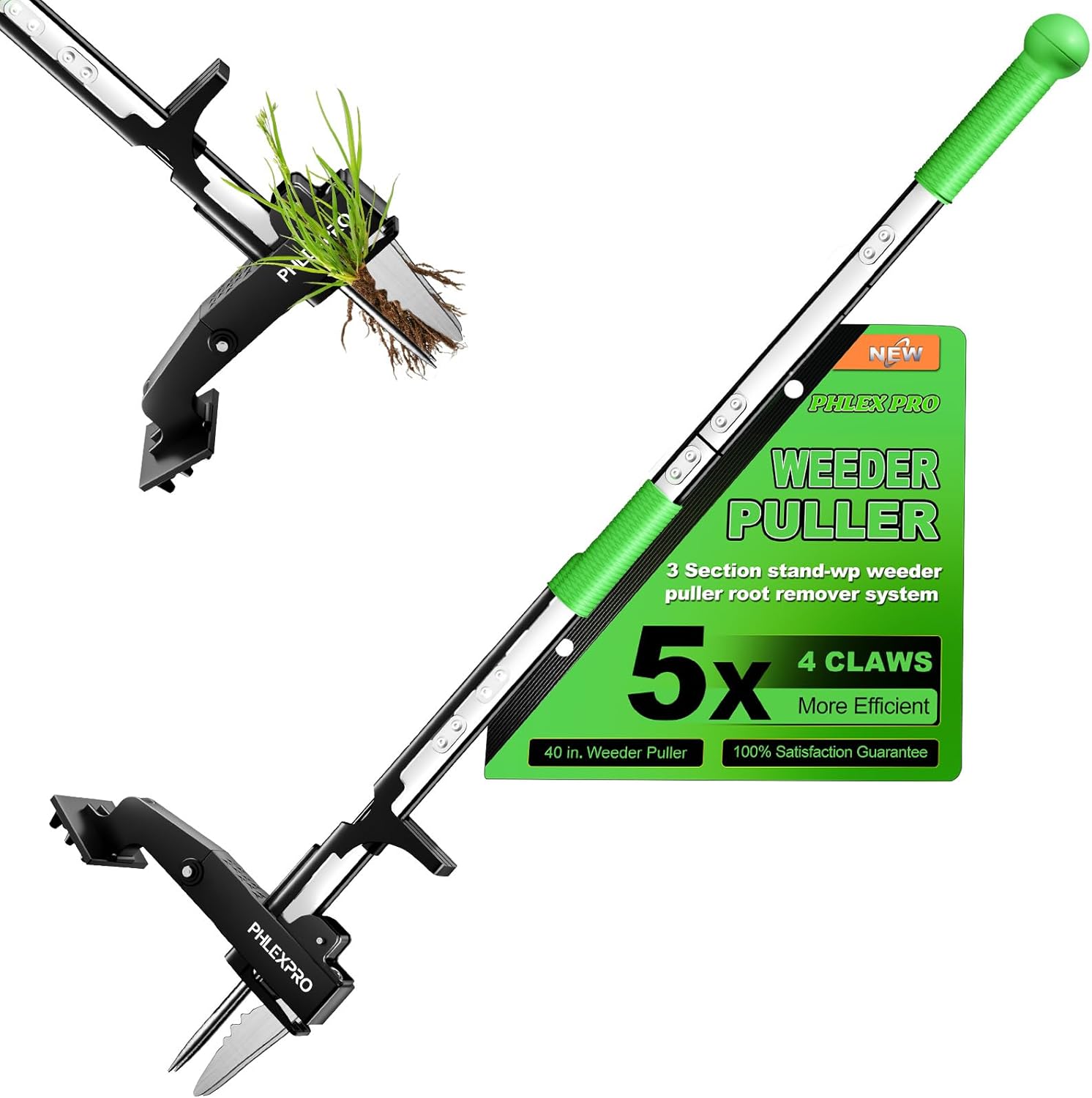 Stand Up Weeder Puller, 4-Claws Gardening Weeding Tools – Phlexpro 2025 New Upgraded Back-Saver 39.3″ Long Handle Weed Puller Dandelion Remove Tool for Garden/Lawn/Patio/Farm Use