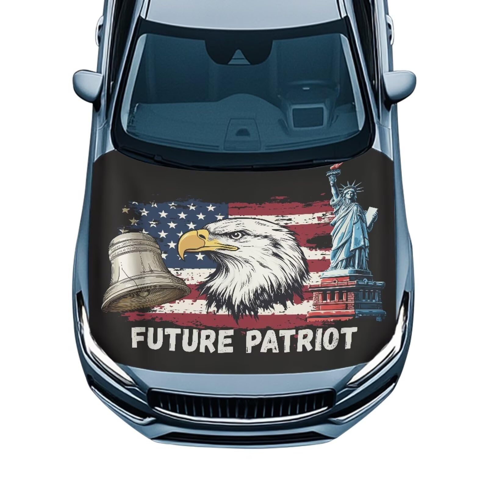 USA Flag Wolf Car Hood Cover Elastic Car Hood Cover Banner Future Patriot Car Hood Dust Covers 4th of July Automobile Front Hood Cover Easy Installation