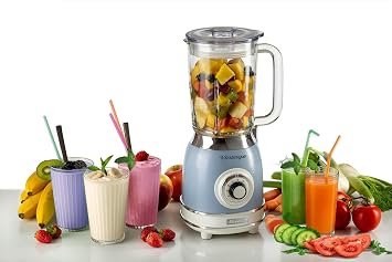 Ariete Vintage Cam Blender Mavi 0583/05-1,5 Litre Kapasiteli Cam Sürahi, 4 Hız Kademesi, Pulse Özelliği ve Buz kırma Fonksiyonu, 4 Paslanmaz Çelik Bıçak ile Güçlü Performans