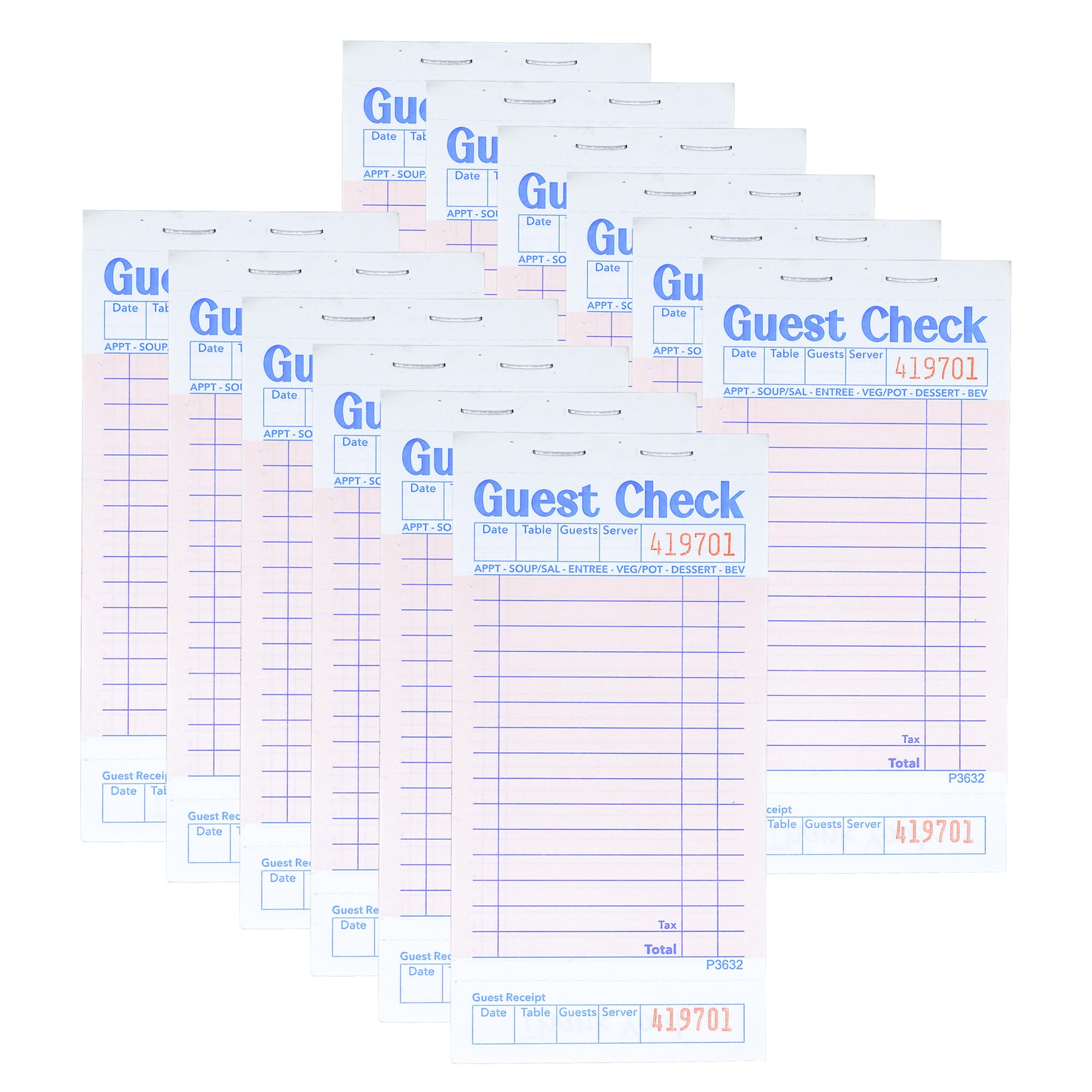 Budgenix Guest Checks Server Note Pads 12 Pack 600 Orders, Pink Guest Check Pads with Bottom Receipt, Waitress Notepad for Restaurant Business