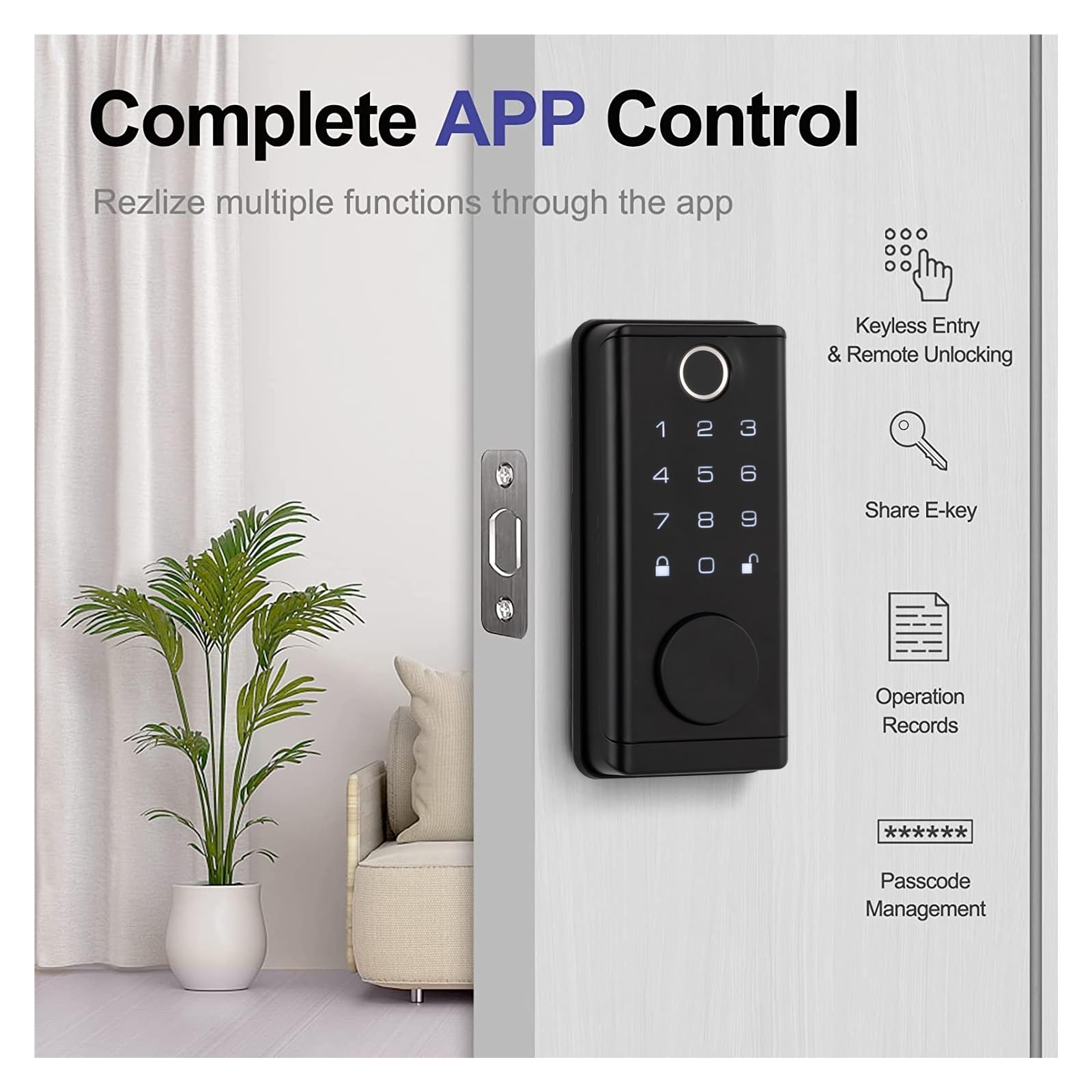 Serrature Smart Deadbolt Waterpoof WiFi Bluetooth TuyaApp Impronta digitale biometrica Blocco porta di ingresso con tastiera digitale senza chiave (Colore : Black with G2) wisdom