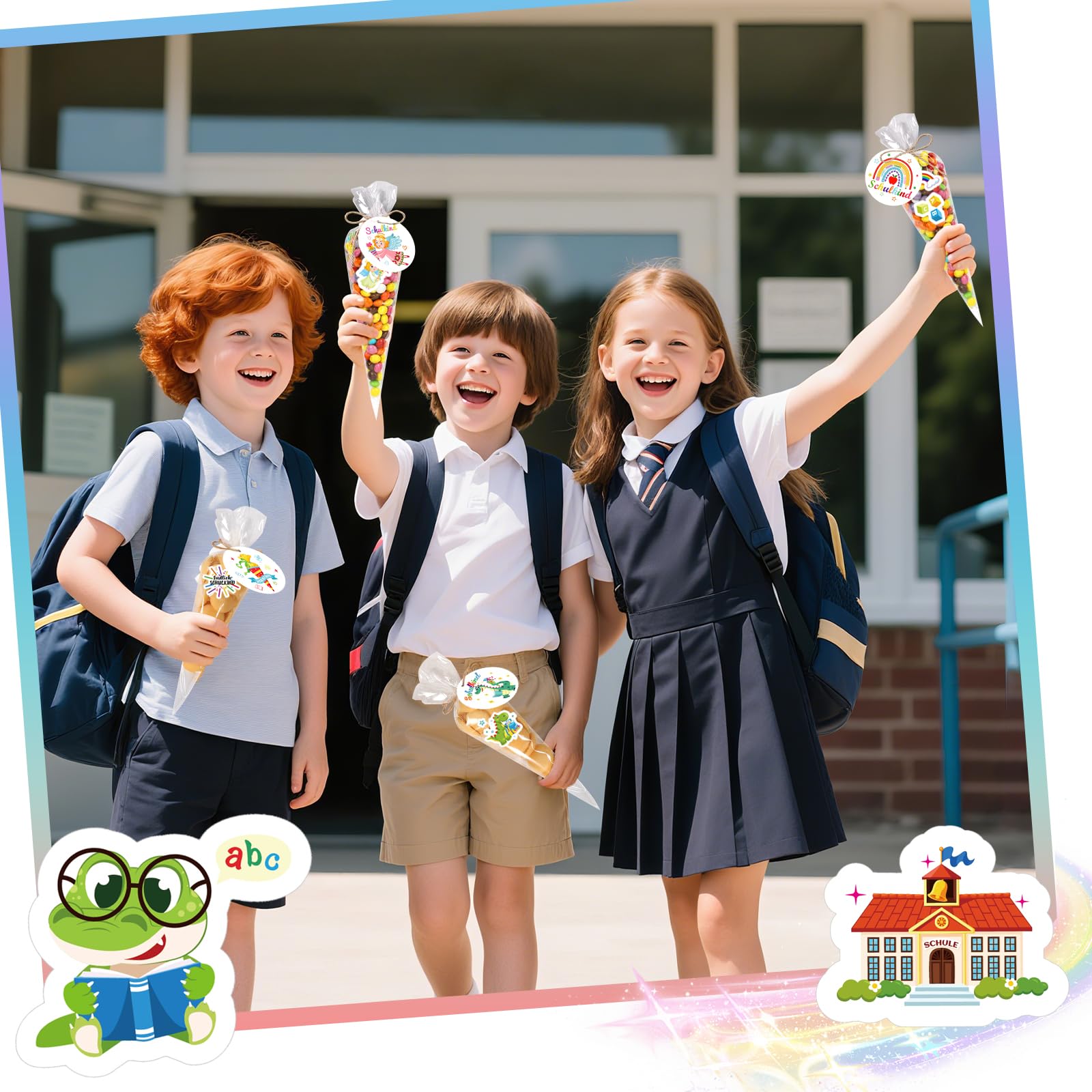 Cono Scuola Bambino 50 Pezzi Primo Giorno di Scuola Regalo Adesiva con Etichetta