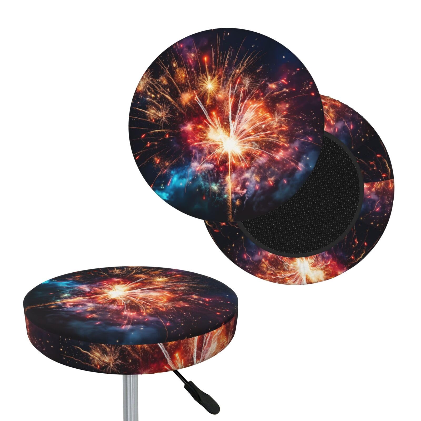 FodPand Explosion Firework Bar Stool Cover Round Elastic Stool Cushion Covers Washable Bar Stool Chair Slipcover Stretch Stool Seat Covers for 12-14 Inch Chair