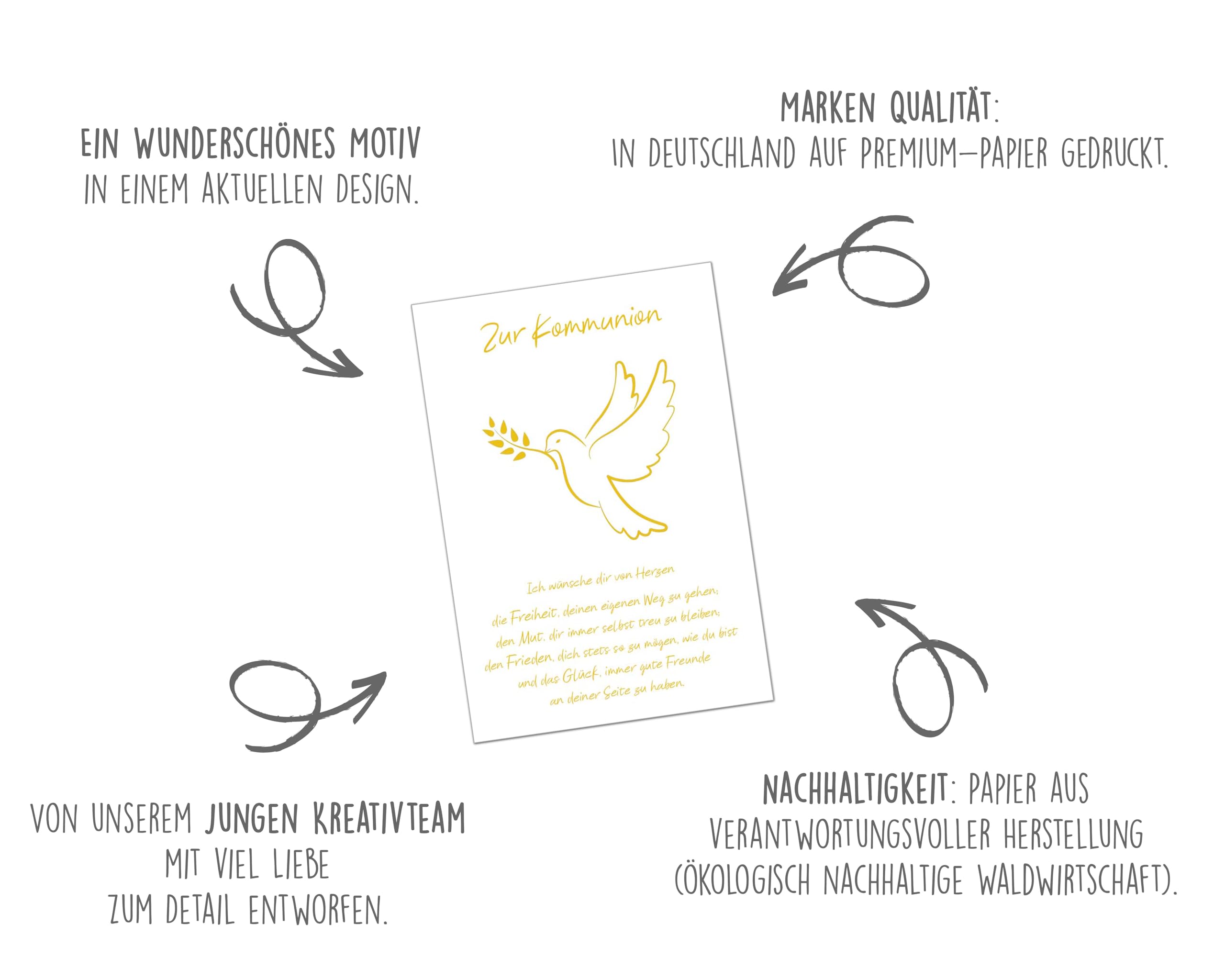 Edition Seidel Carte De Vu0153ux Pour Communion De Qualité Supérieure - Avec Enveloppe - Carte De Communion - Avec Inscription En Allemand - Motif Colombe - Pour Garçon Et Fille (KO288 SW024