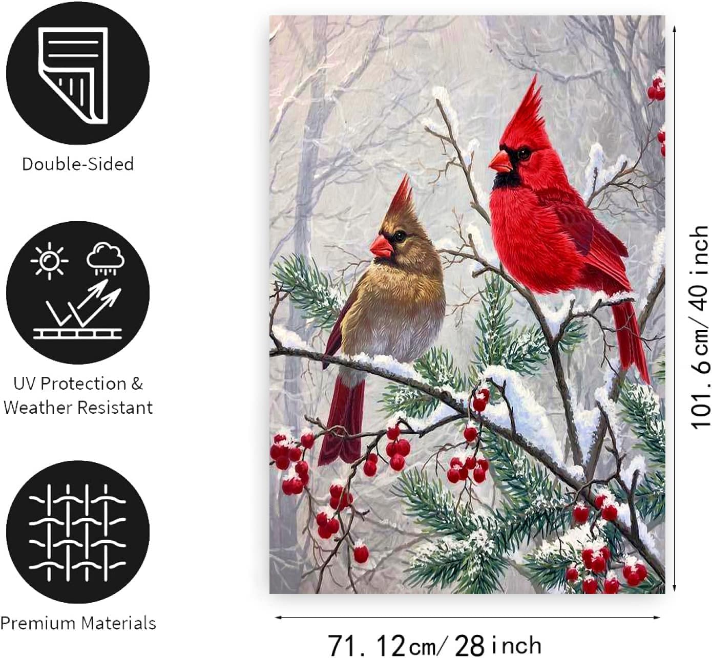 Winter Cardinal Bird House Flags for Outside 28x40 Double Sided Large Christmas Holiday Flags Red Birds on Tree Branch Garden Flag Welcome New Year Yard Flag Farmhouse Outdoor Decor - Image 2