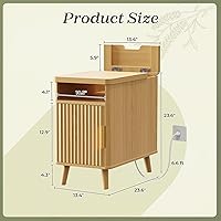 Vista 2 de Huuger Narrow End Table with Charging Station, USB-C Port, Fluted Nightstand with Storage Cabinet, Back Rack, Side Table for Small Spaces, 13.4 ×