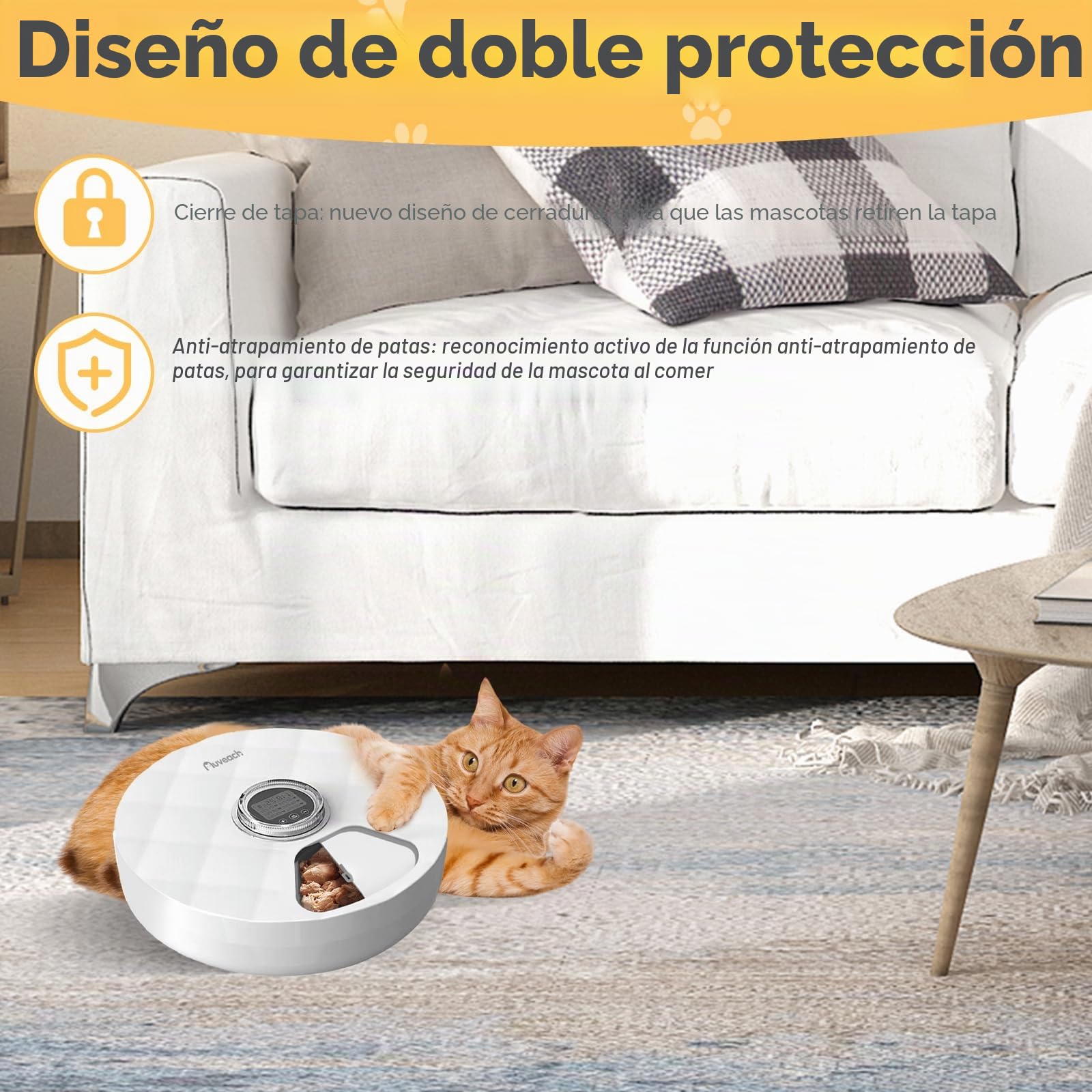 Comedero Automático Comida Humeda para Gatos Alimentador Automatico Gatos con Temporizador Programable y 6 Comidas Dos Paquetes de Hielo para Comida Seca y Húmeda, Protección de Patas