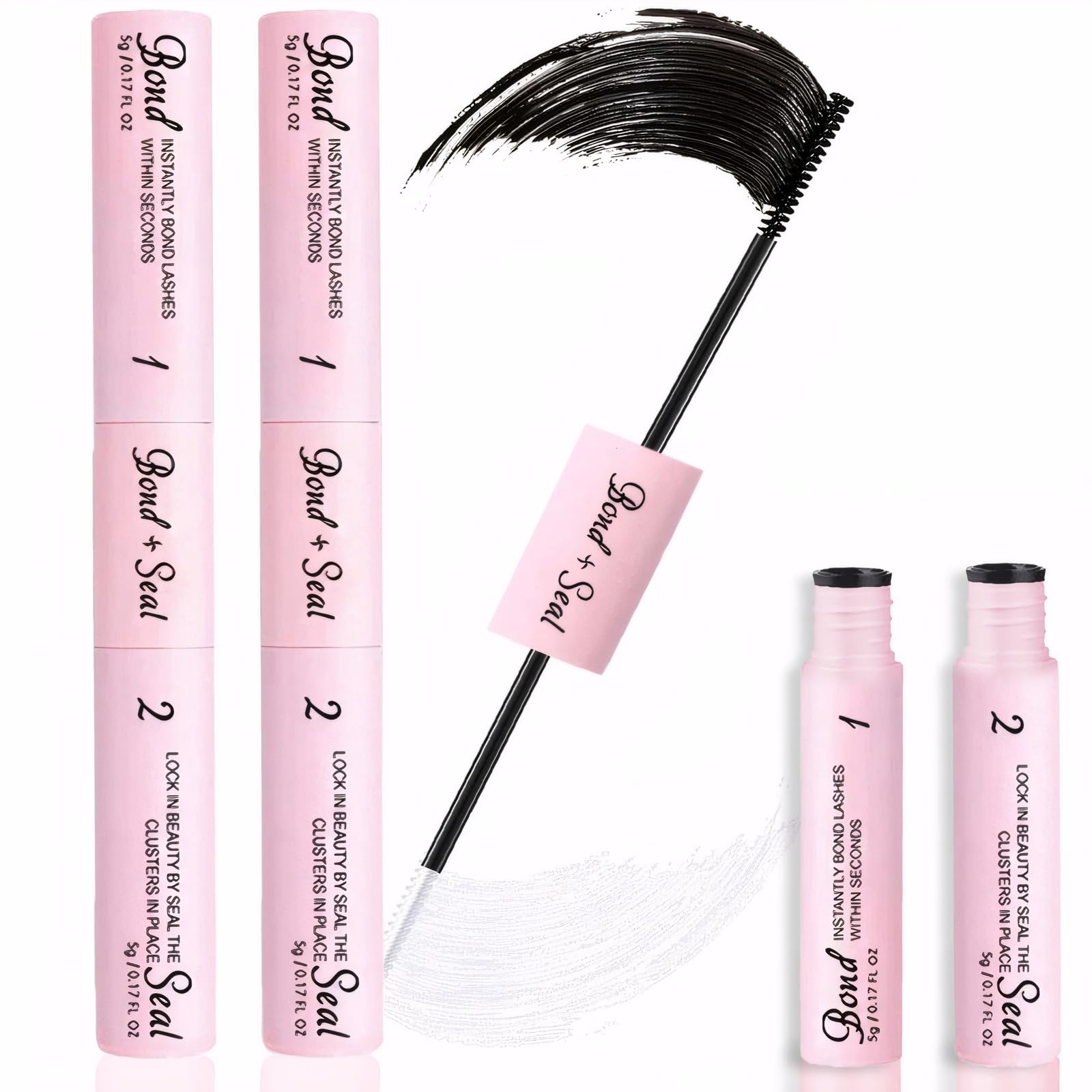 Veroa2Pcs Bond and Seal Lash Glue 2 in 1 Cluster Lash Glue - Waterproof Lasts 72 Hours Eyelash Glue Bond and Seal Set Latex Free Sensitive Eyes Eyelash Glue