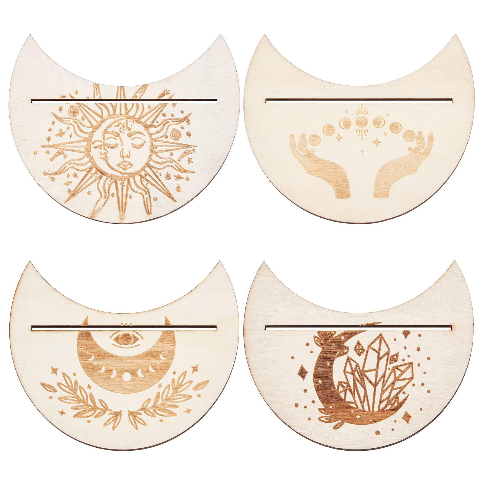 Amdohai 2 Pcs Support de Cartes de Tarot en Bois Rectangulaire en Forme de Lune Support de Tarot Porte-Cartes en Bois pour Outils de Divination de Sorcière Déco d'Autel