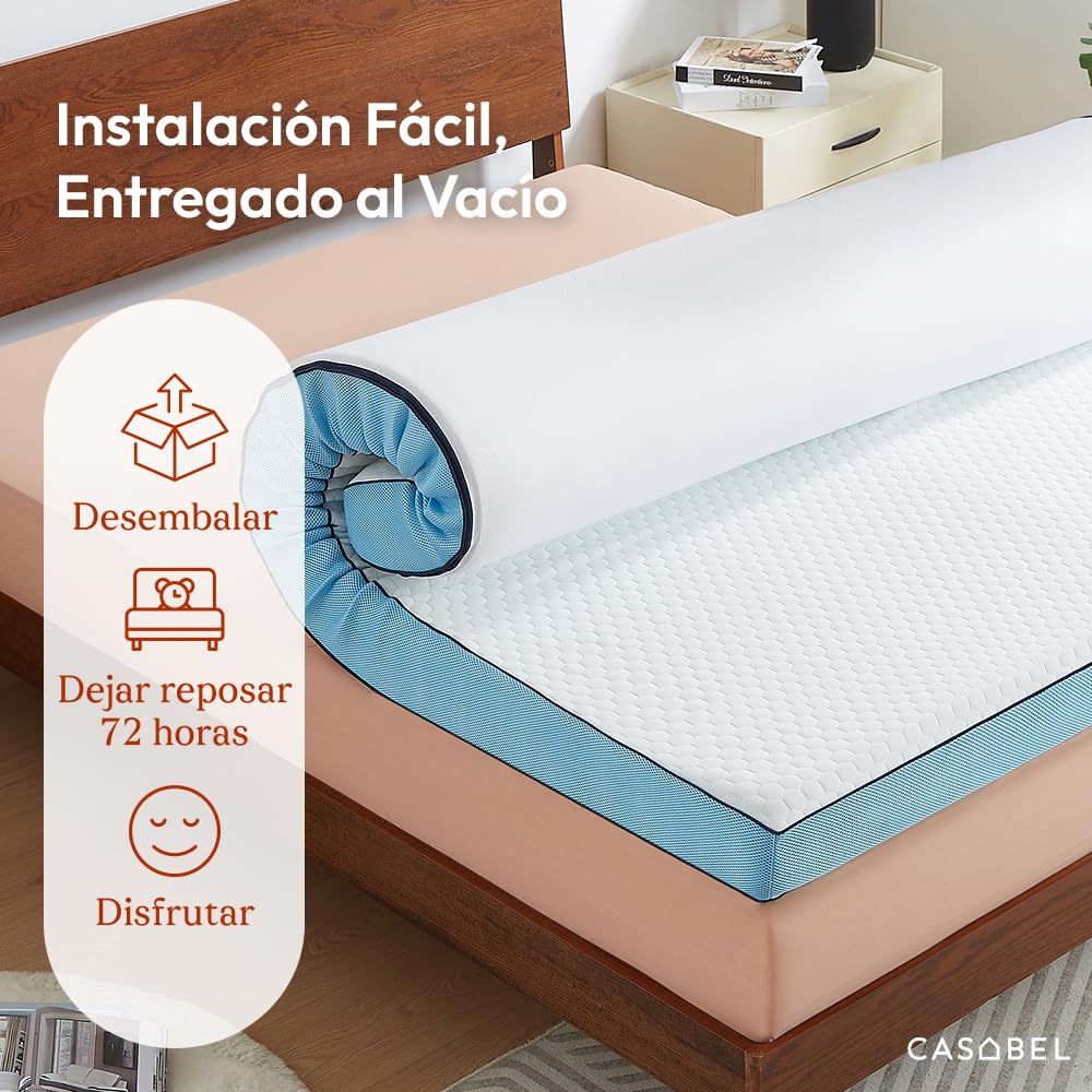 CASABEL Topper de Espuma viscoelástica 7cm, 140x190cm, con Funda | Confort suave o firme, doble cara con funda transpirable 100% algodón ultrasuave, hipoalergénico, 2 plazas