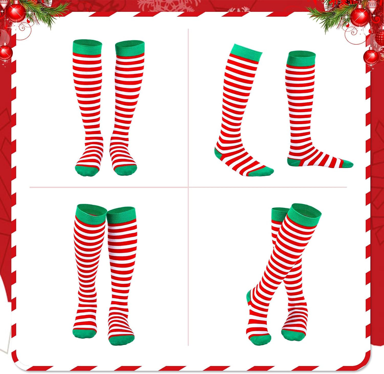 6 Pairs Christmas Knee High Socks Christmas Running Knee High Socks for Women Accessories