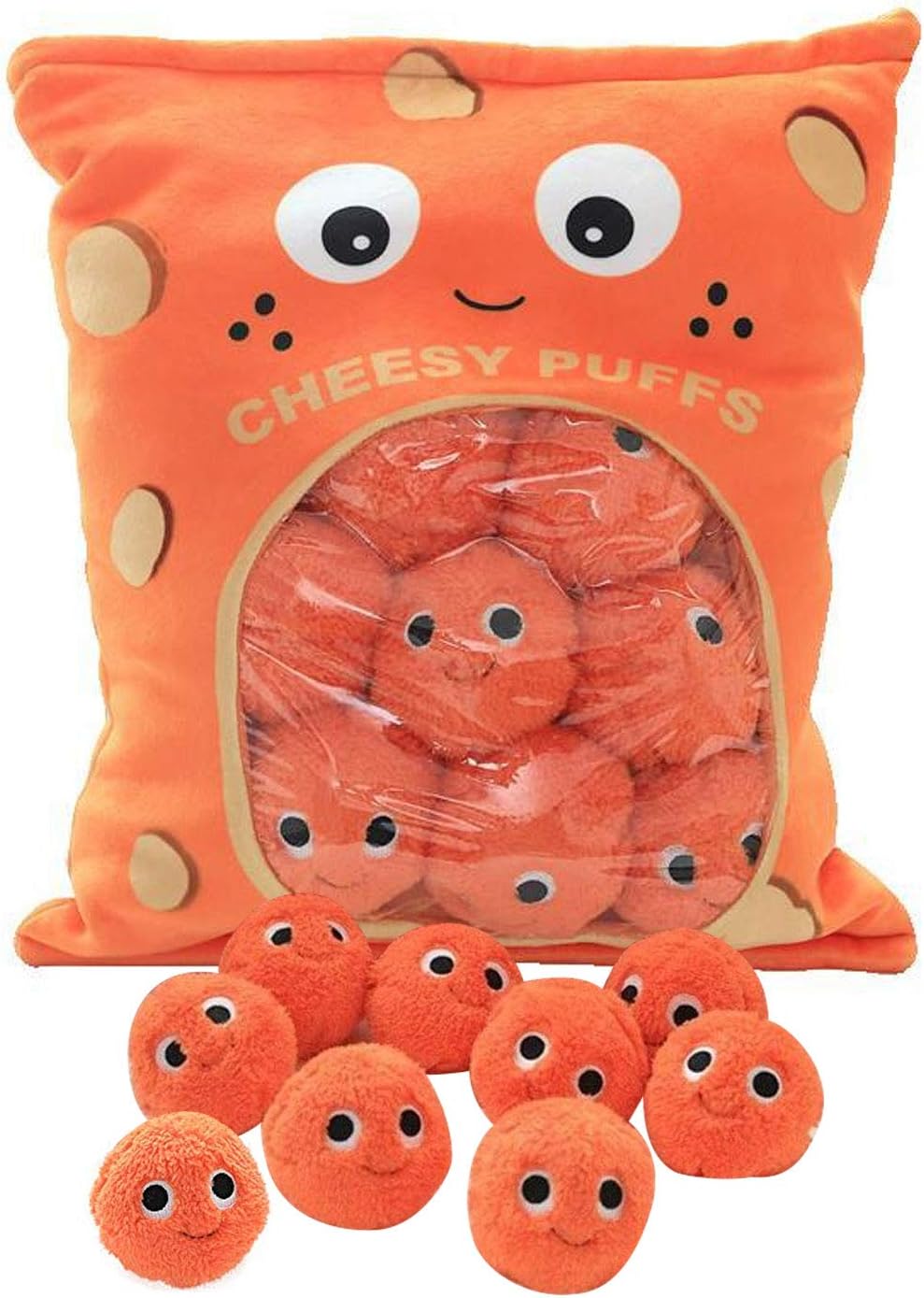 Cheesy Puffs Plush Pillow,Stuffed Toy Game Pillow with a Bag of Cheesy Puffs Balls,for Children Sleep Home Decoration (Large)