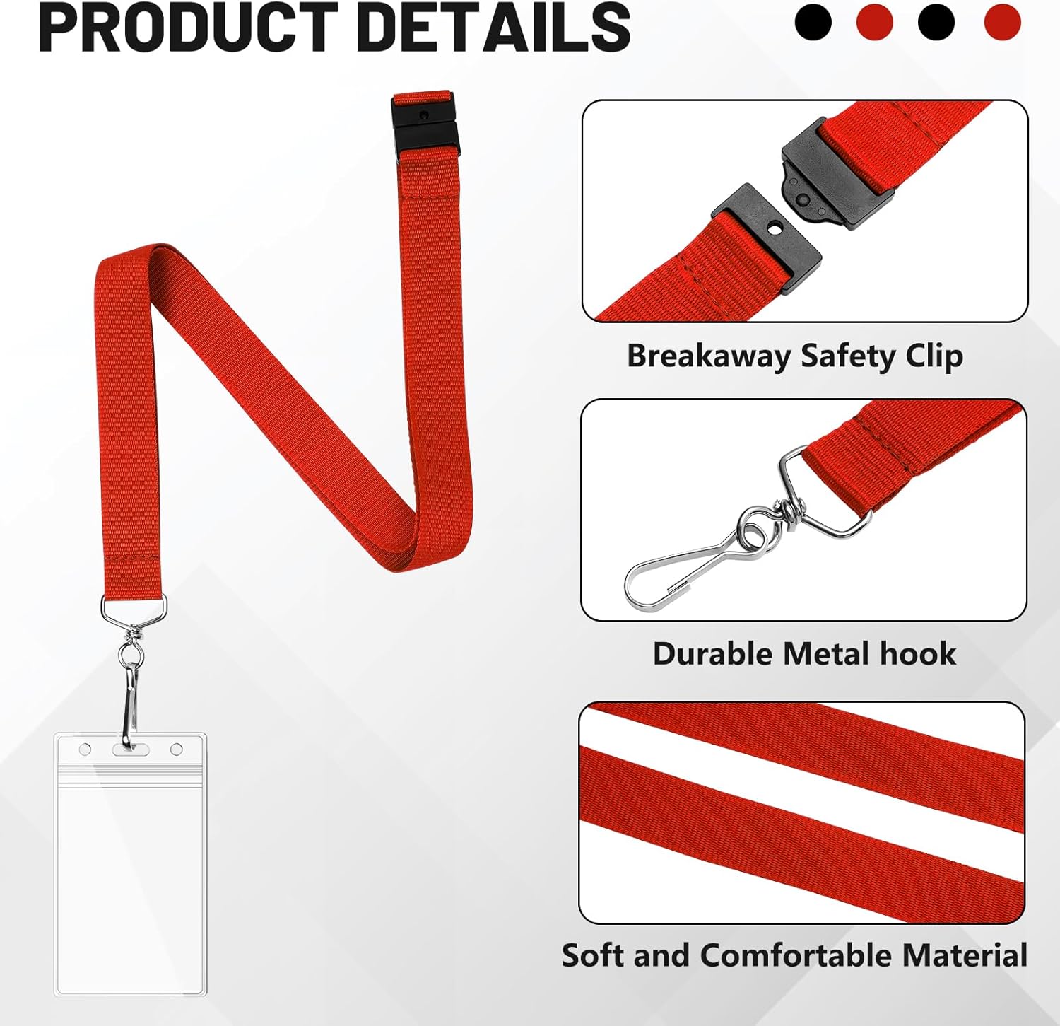 WEZEBEL 48-Pack Red Breakaway Lanyards with Waterproof Badge Holders, Polyester Neck Straps for ID Cards, Events, Office, and Schools