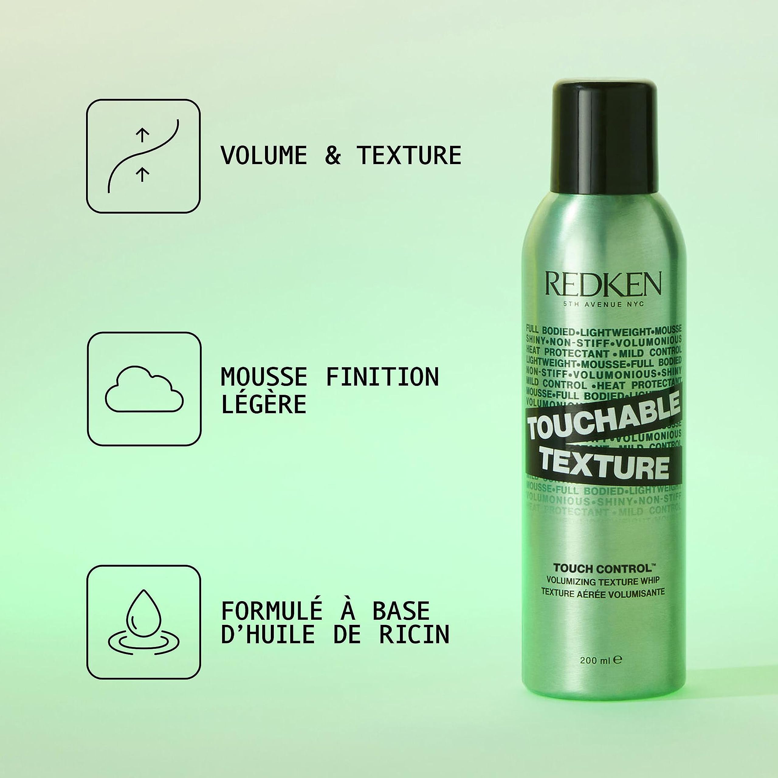 REDKEN - Mousse Volumisante & Texturisante - Facilite Le Brushing - Contrôle Maximal & Fini Mat - Formule Testée Dermatologiquement - Tous Types De Cheveux - Touchable Texture - 200 ml